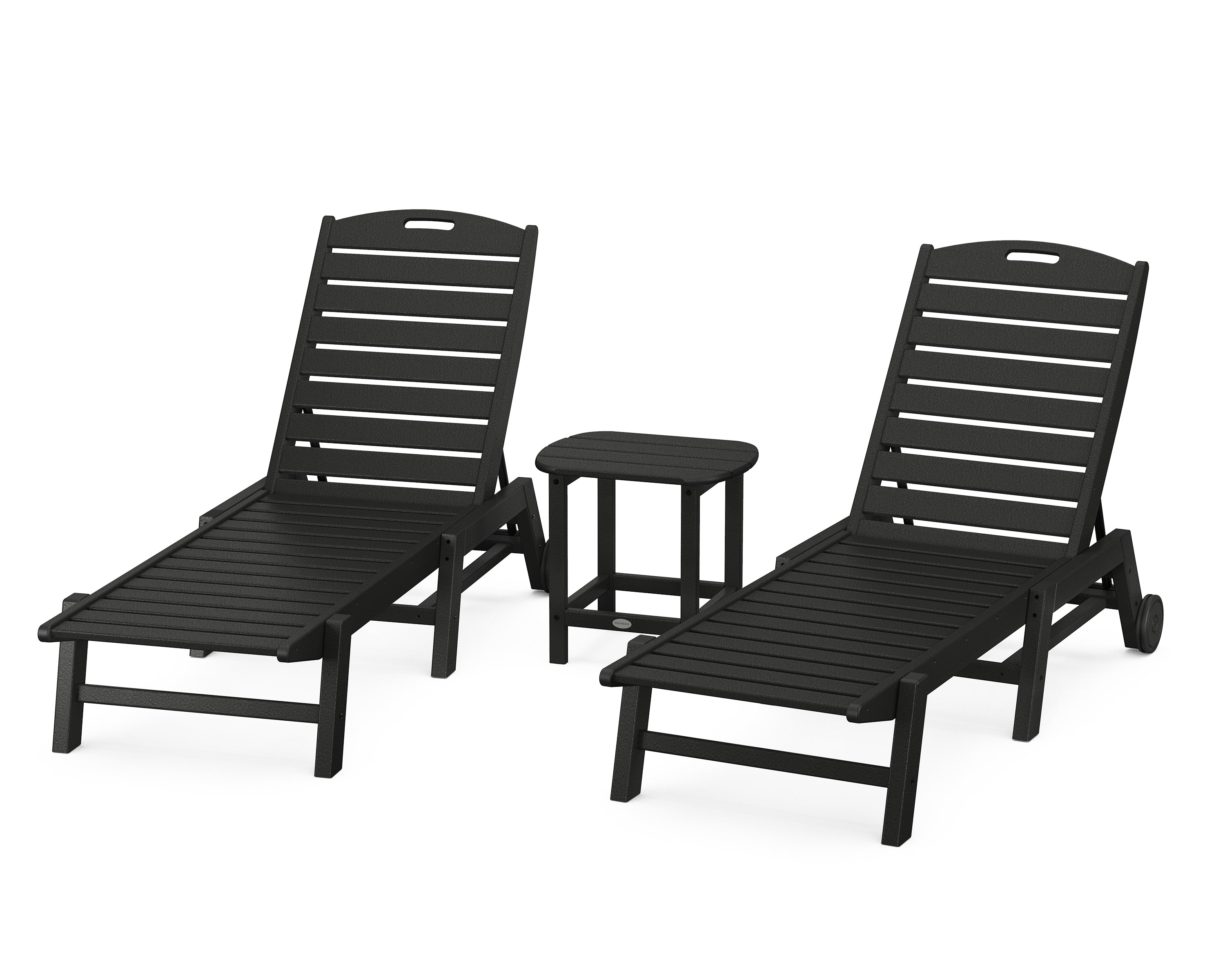 POLYWOOD® Nautical 3-Piece Chaise Lounge with Wheels Set with South Beach 18" Side Table in Black