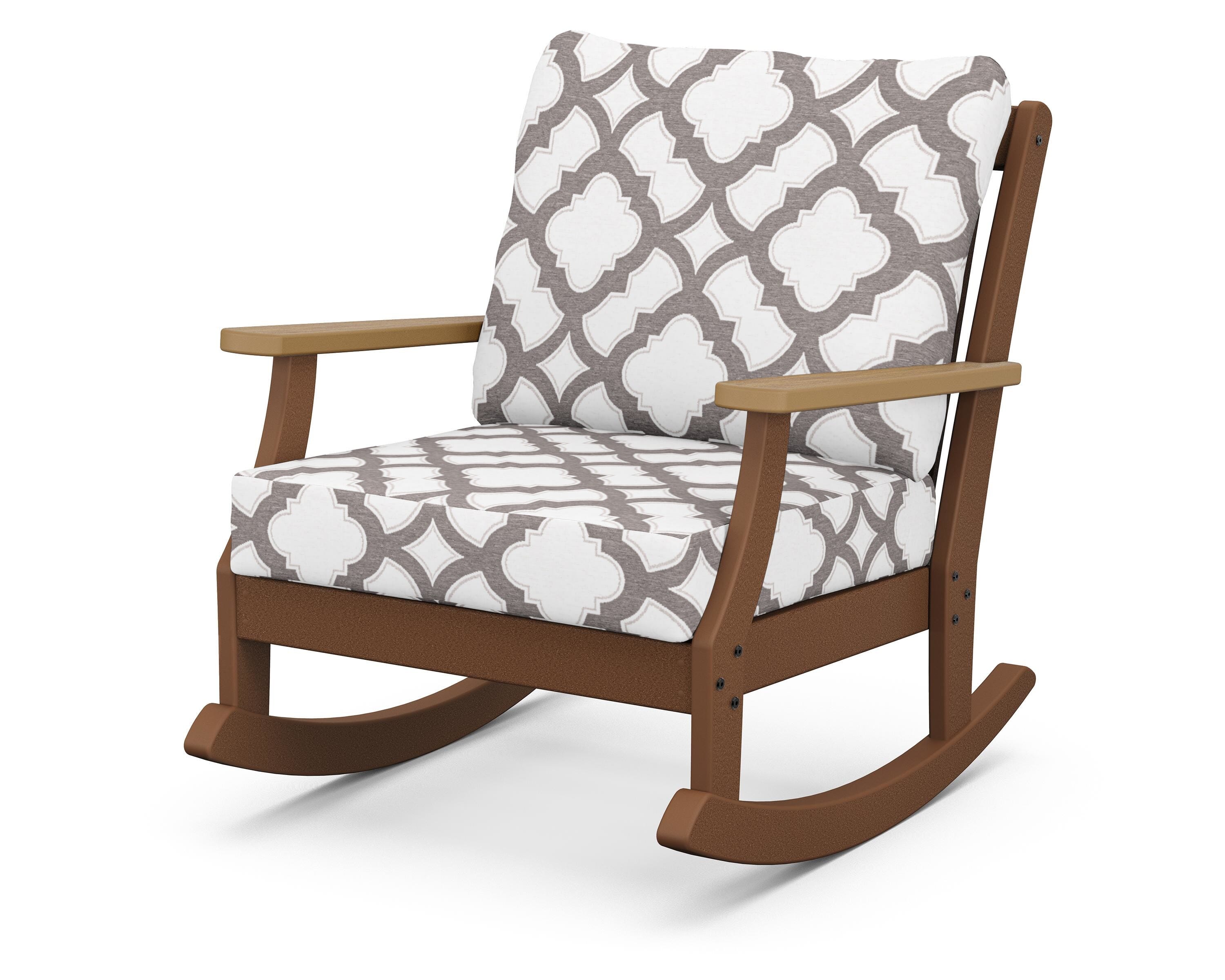 POLYWOOD® Braxton Deep Seating Rocking Chair in Teak / Natural / Trellis Grey Mist