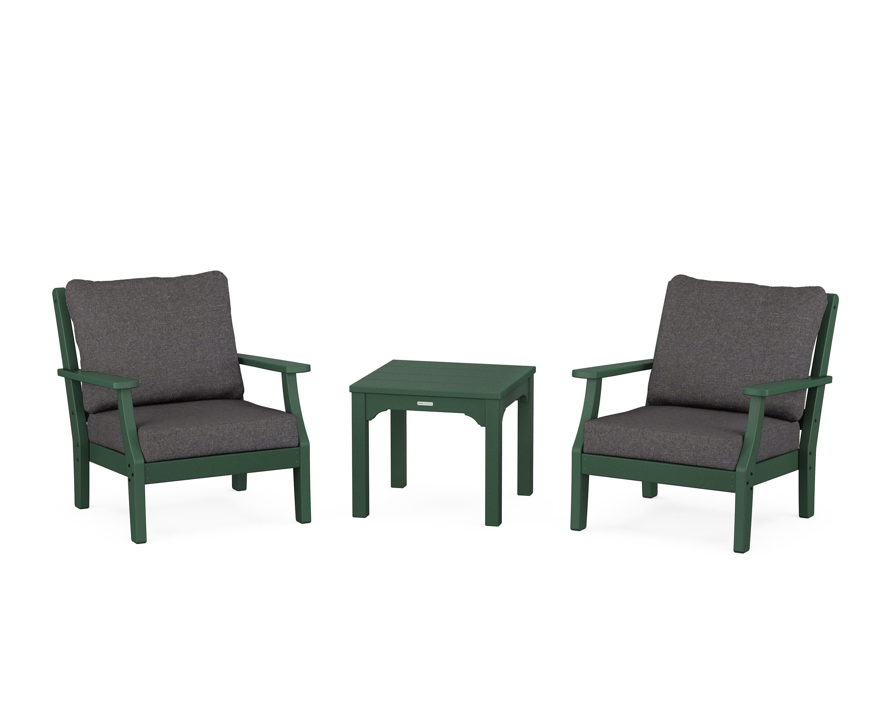Martha Stewart by POLYWOOD® Chinoiserie 3-Piece Deep Seating Set in Green / Ash Charcoal