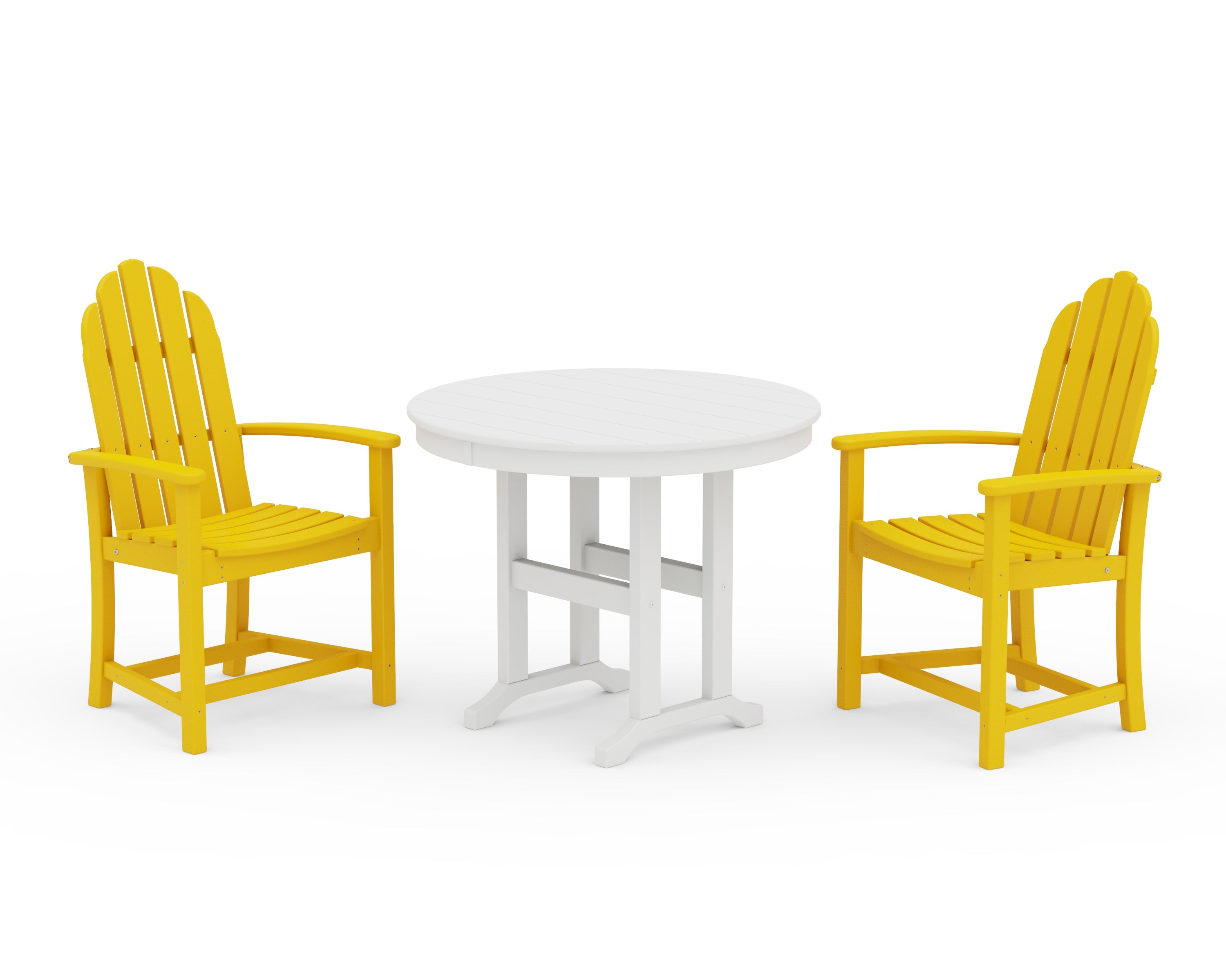 POLYWOOD® Classic Adirondack 3-Piece Round Dining Set in Lemon / White
