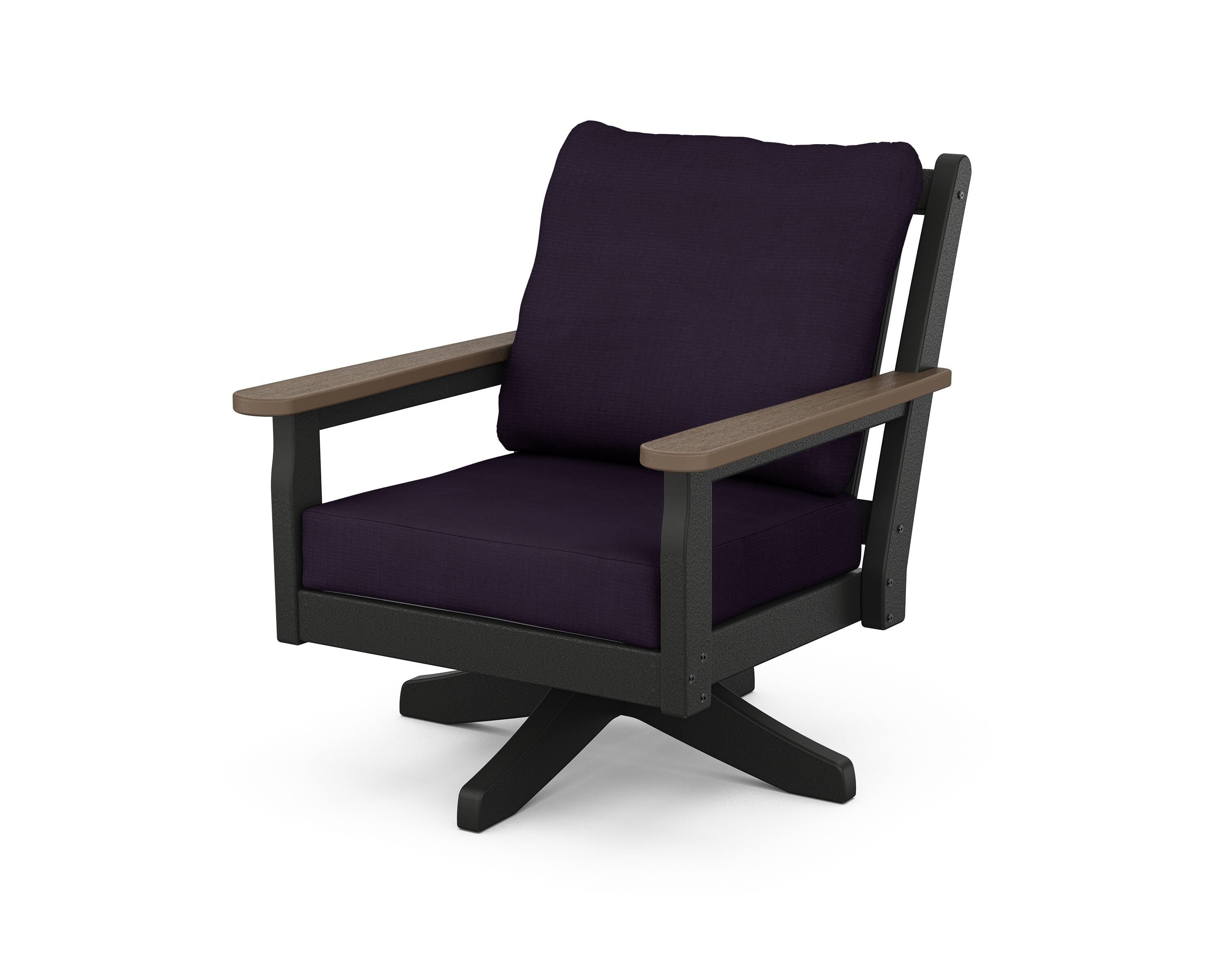 POLYWOOD® Chippendale Deep Seating Swivel Chair in Black / Kona / Navy Linen