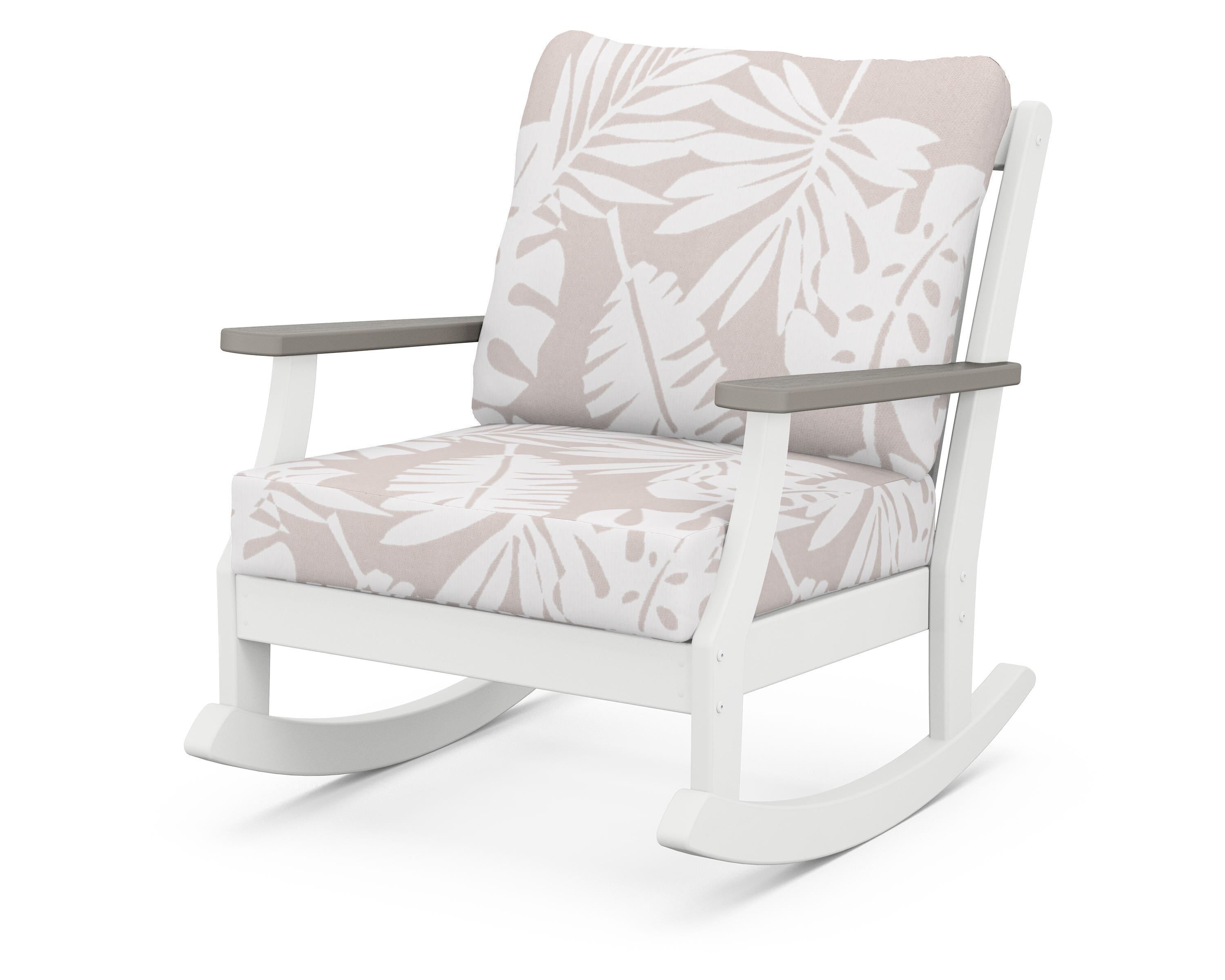 POLYWOOD® Braxton Deep Seating Rocking Chair in White / Driftwood / Leaf Dune Burlap