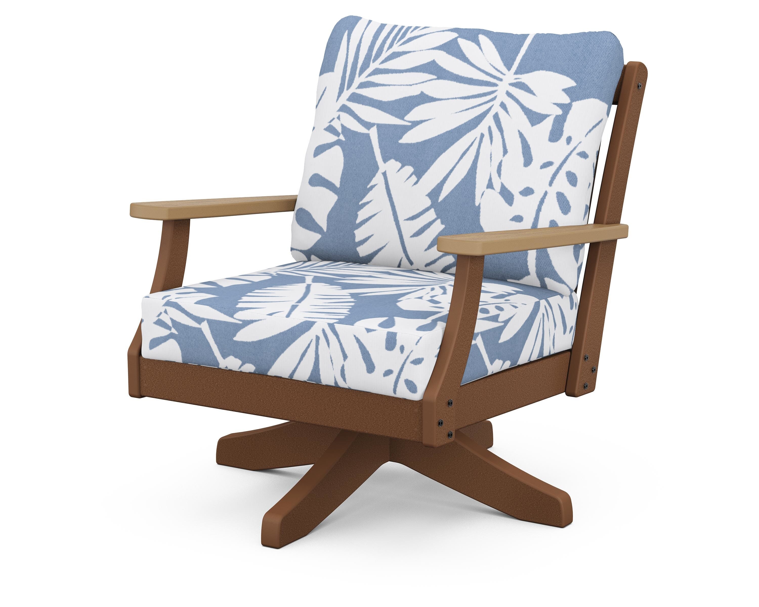 POLYWOOD® Braxton Deep Seating Swivel Chair in Teak / Natural / Leaf Sky Blue