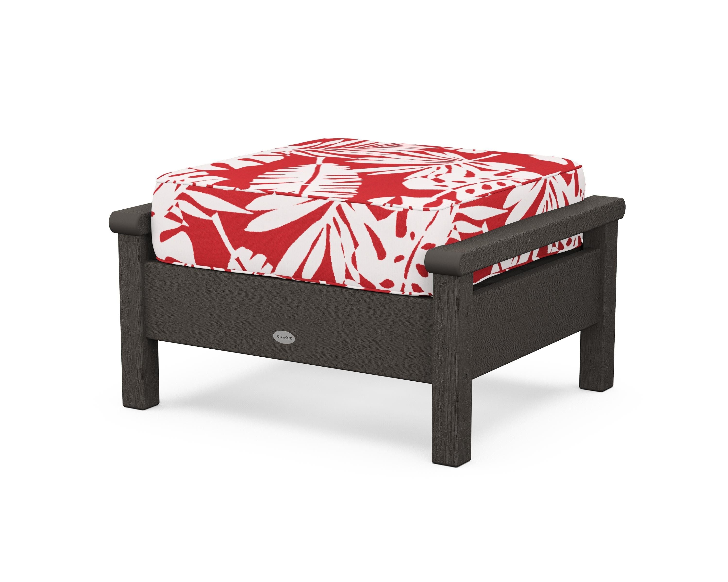 POLYWOOD® Harbour Deep Seating Ottoman in Vintage Coffee / Leaf Crimson