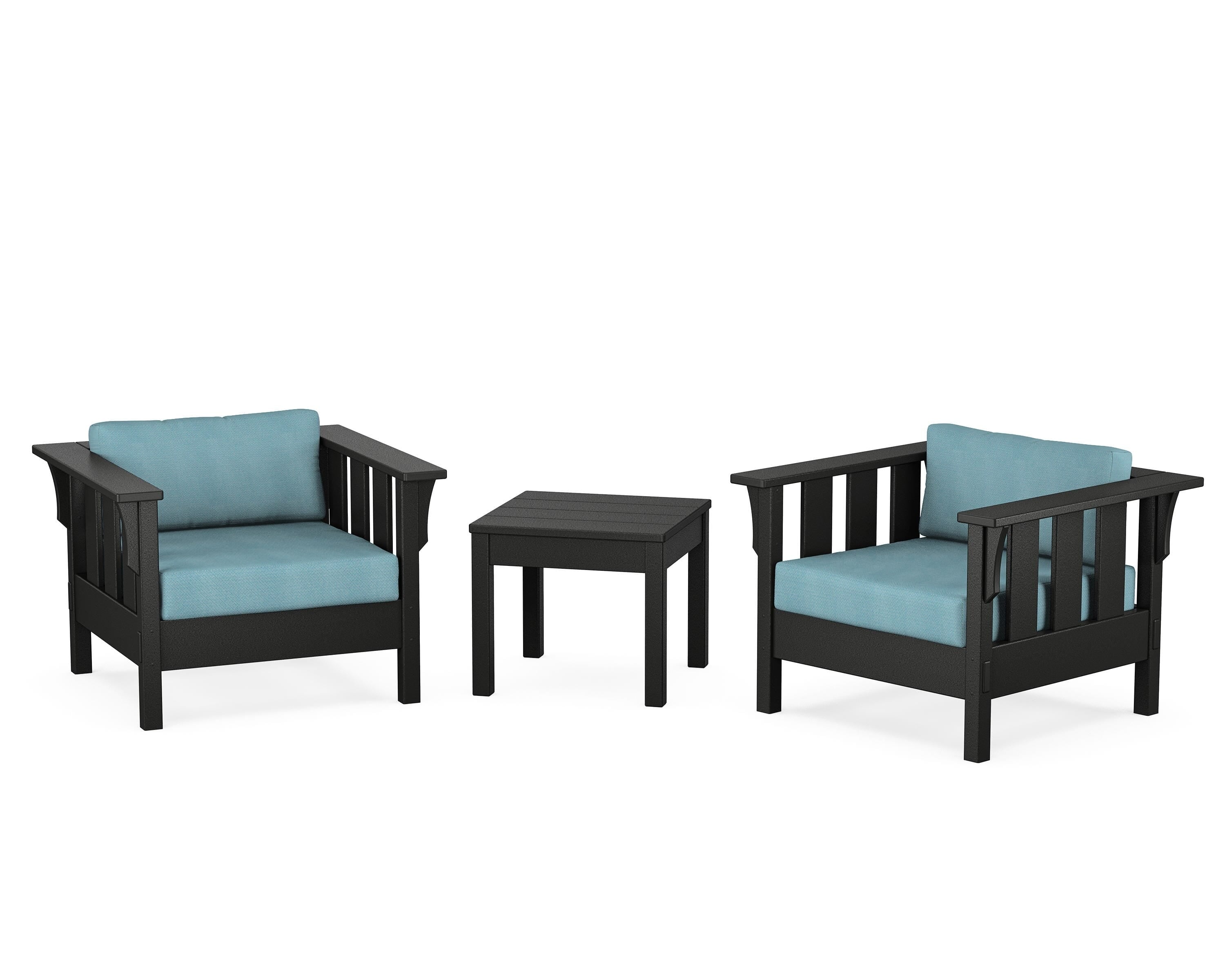 Martha Stewart by POLYWOOD® Acadia 3-Piece Deep Seating Set in Black / Lattice Sky Blue