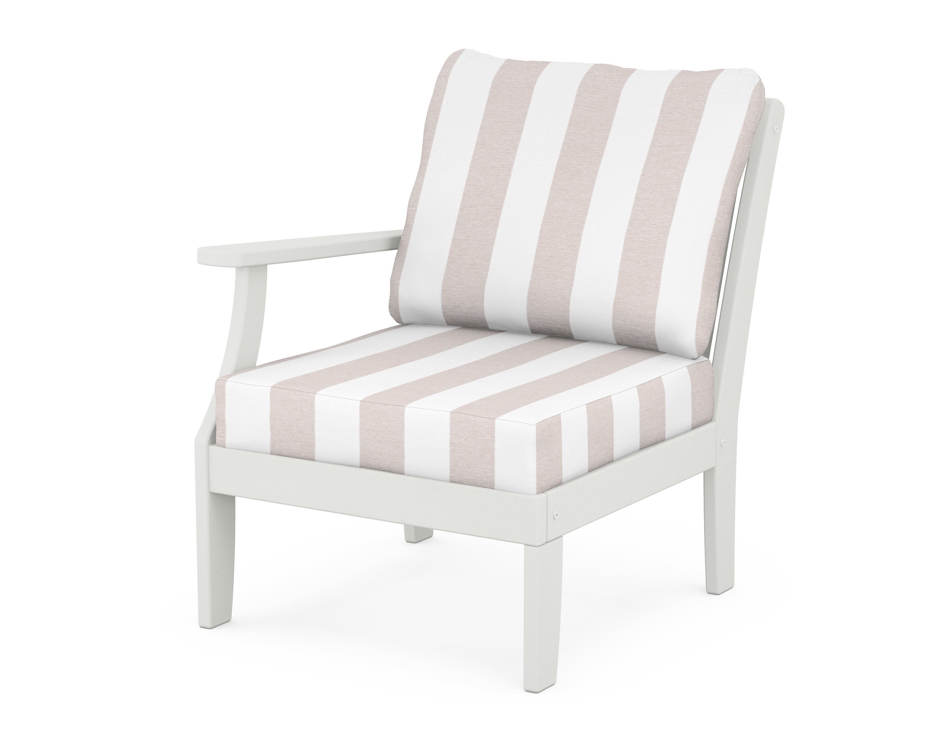 POLYWOOD® Braxton Modular Left Arm Chair in Vintage White / Cabana Stripe Dune Burlap