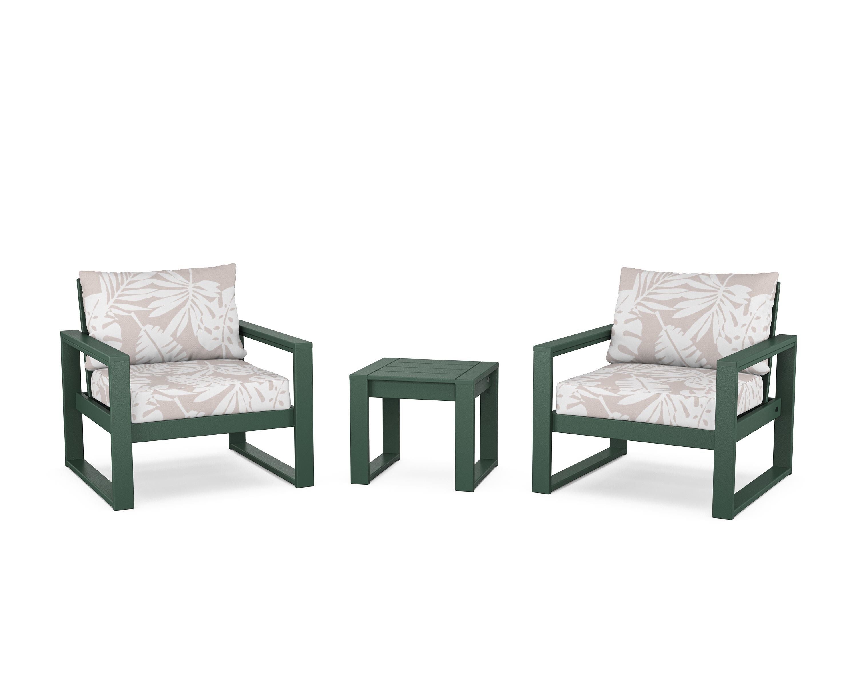 POLYWOOD® EDGE Sectional 3-Piece Deep Seating Set in Green / Leaf Dune Burlap