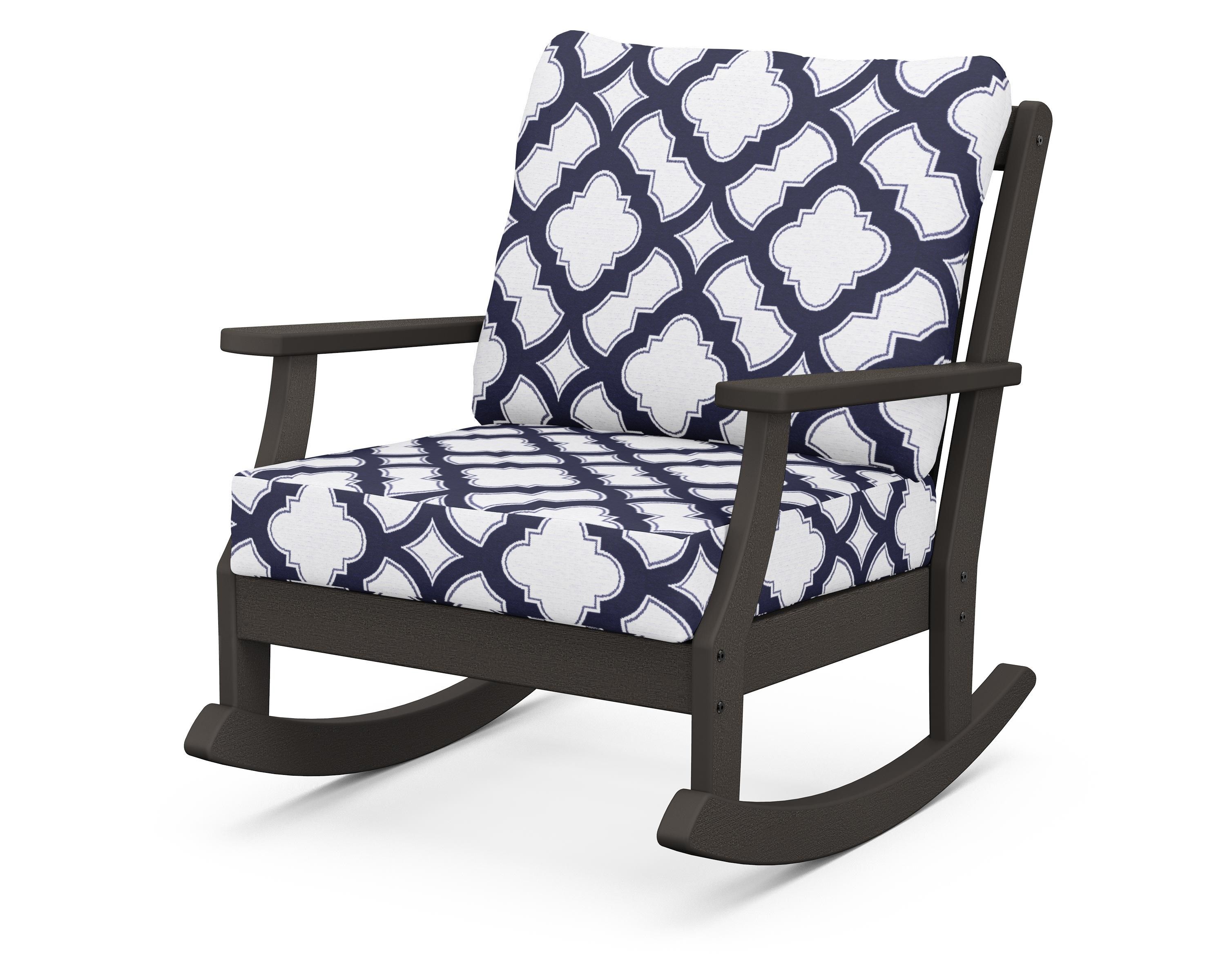 POLYWOOD® Braxton Deep Seating Rocking Chair in Vintage Coffee / Trellis Navy