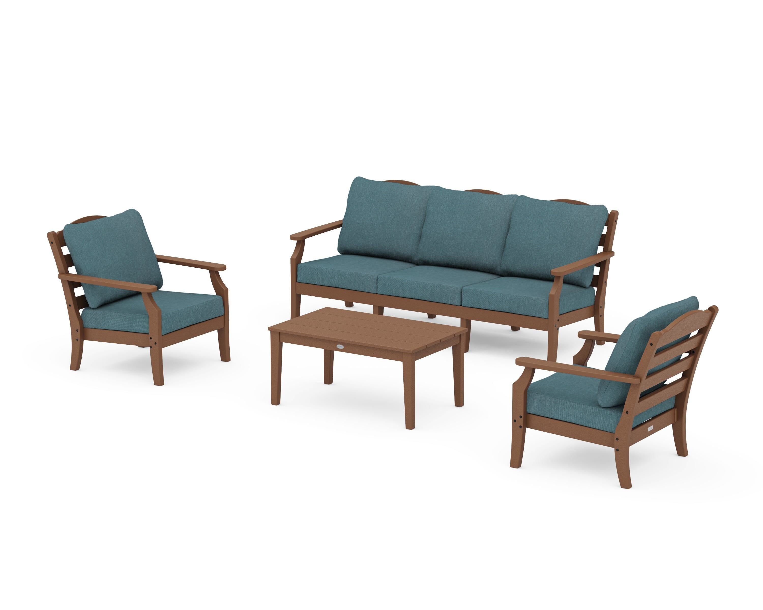 Draper James™ by POLYWOOD® Savannah 4-Piece Deep Seating Set with Sofa in Teak / Ocean Teal