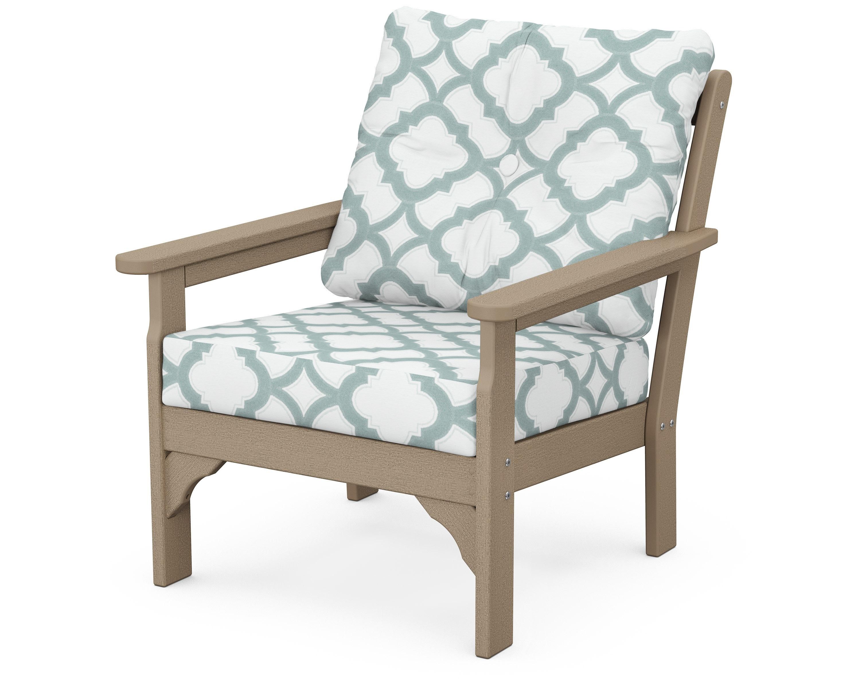 POLYWOOD® Vineyard Deep Seating Chair in Vintage Sahara / Trellis Glacier Spa