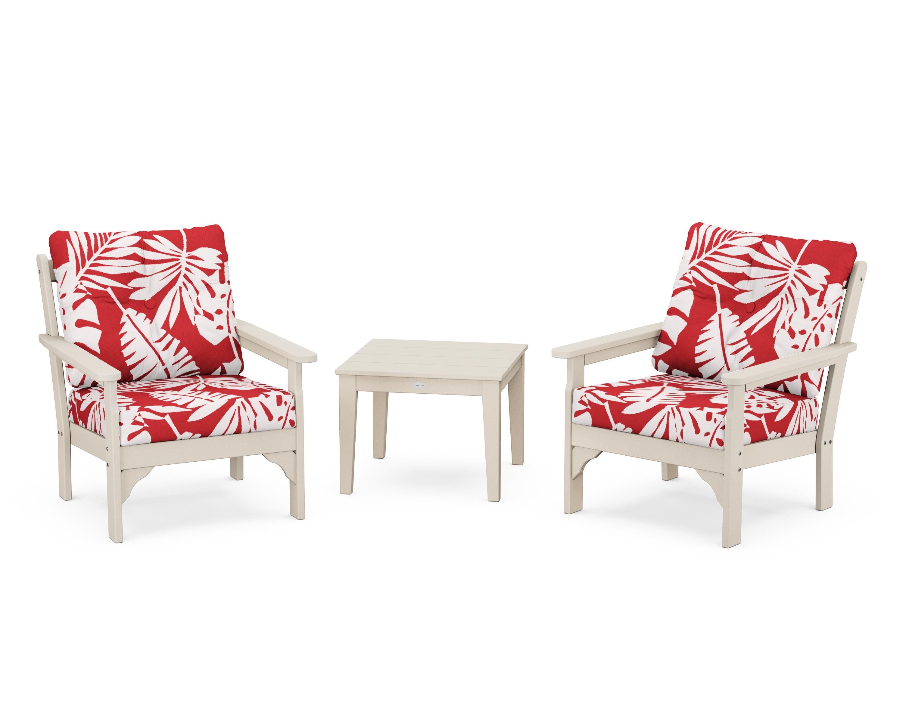 POLYWOOD® Vineyard 3-Piece Deep Seating Set in Sand / Leaf Crimson