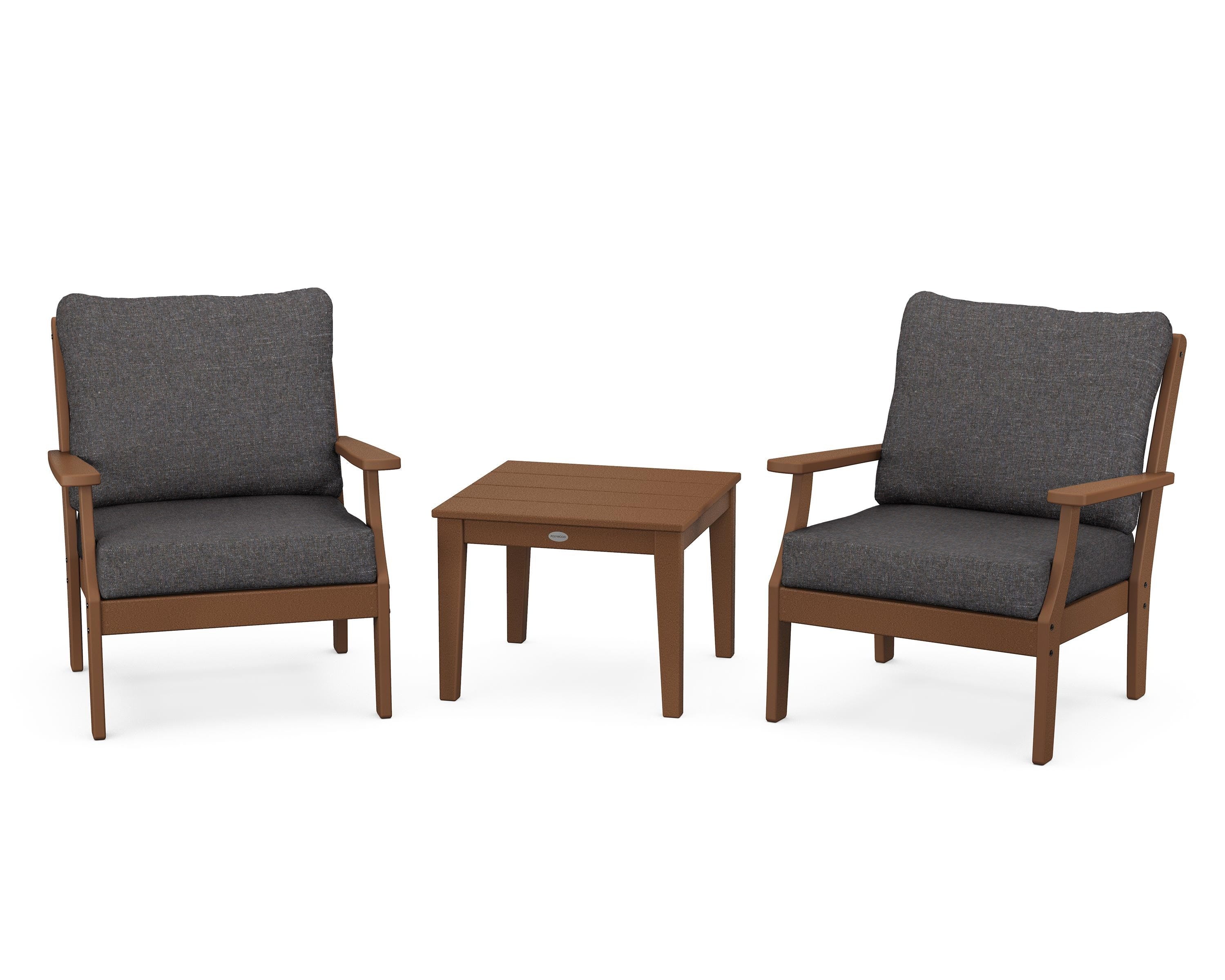 POLYWOOD® Braxton 3-Piece Deep Seating Set in Teak / Ash Charcoal