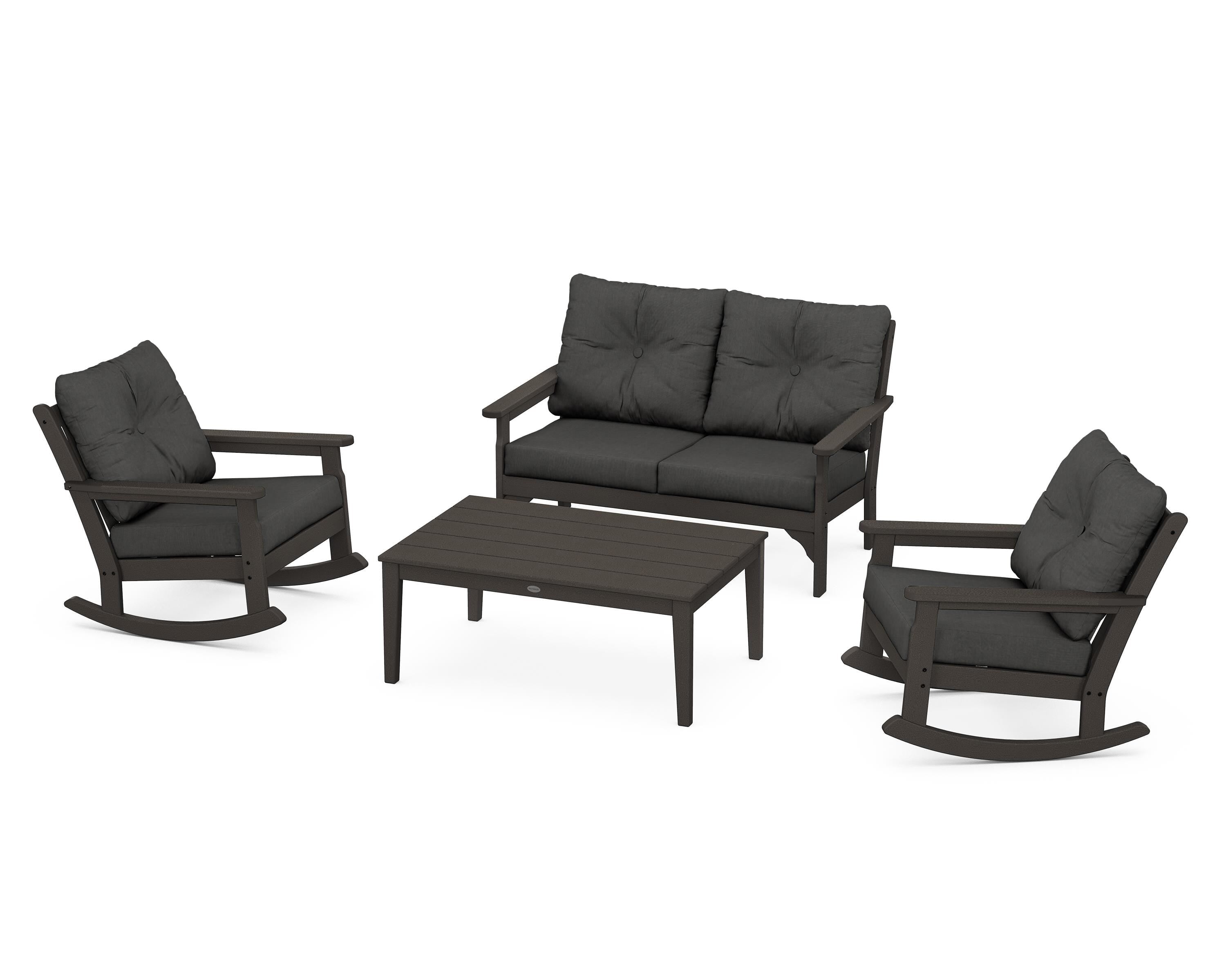 POLYWOOD® Vineyard 4-Piece Deep Seating Rocking Chair Set in Vintage Coffee / Spectrum Carbon
