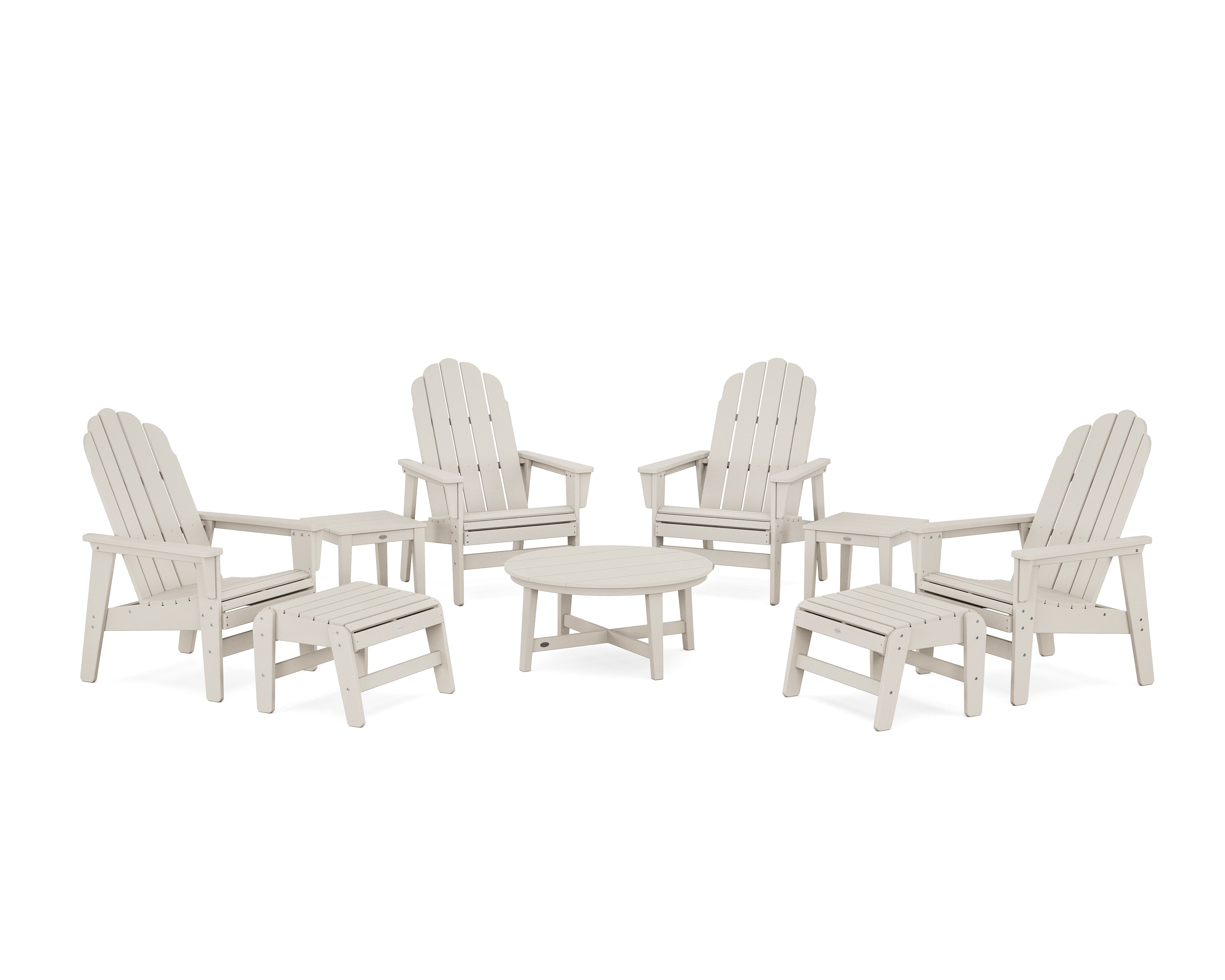 POLYWOOD® Vineyard Grand Upright Adirondack 9-Piece Conversation Set in Sand