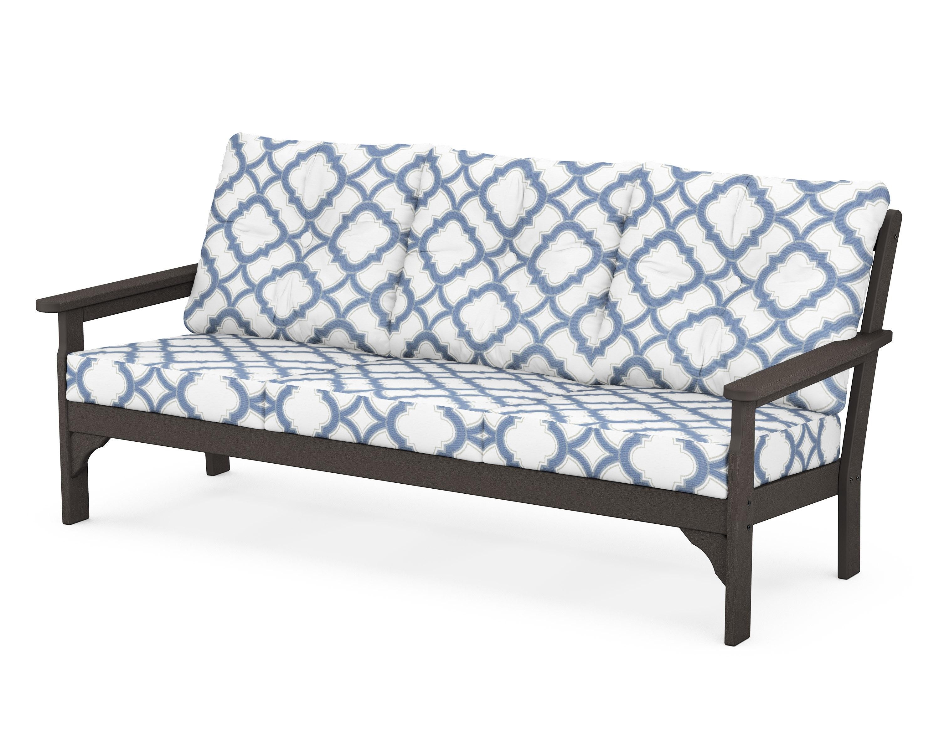 POLYWOOD® Vineyard Deep Seating Sofa in Vintage Coffee / Trellis Sky Blue