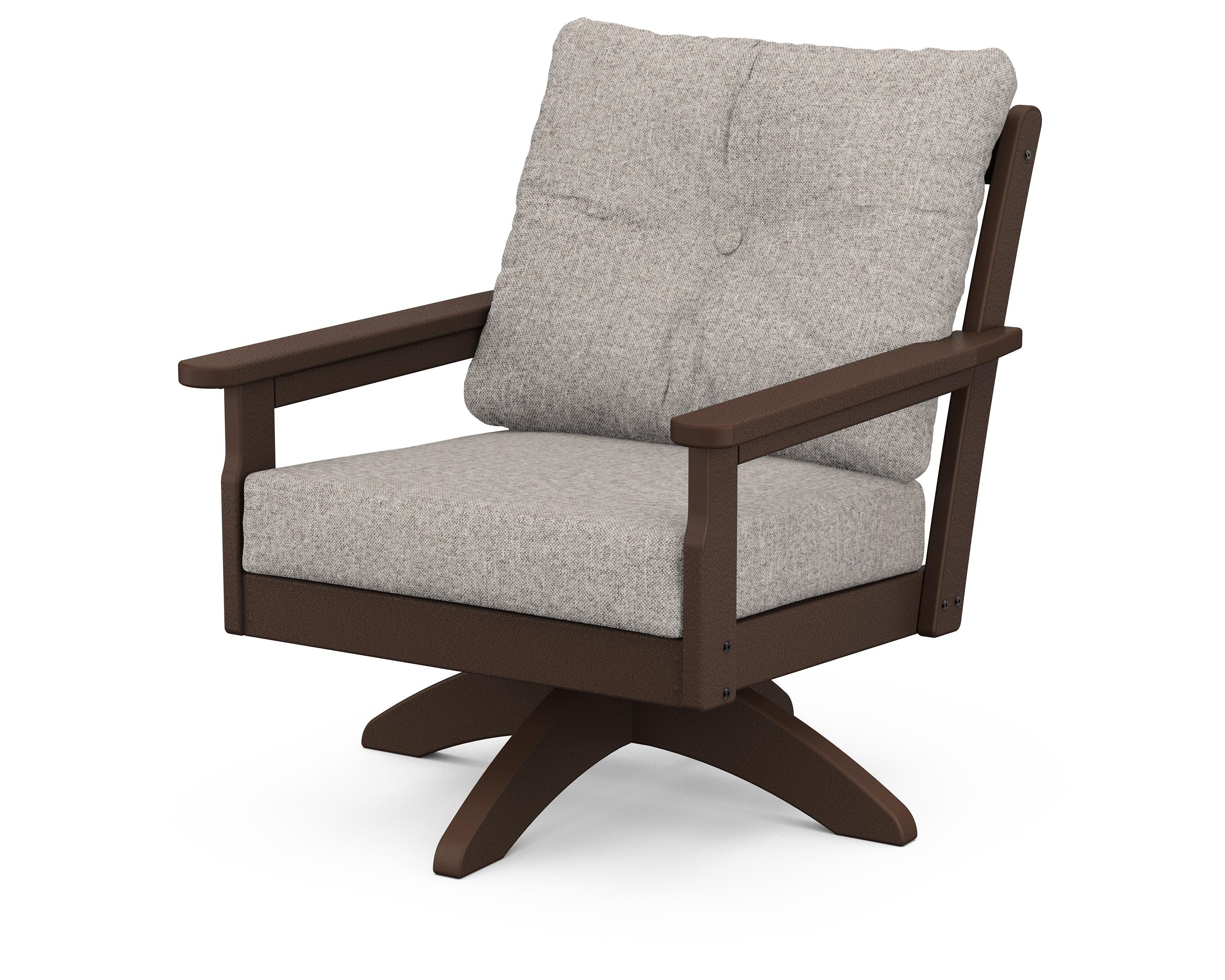 POLYWOOD® Vineyard Deep Seating Swivel Chair in Mahogany / Weathered Tweed