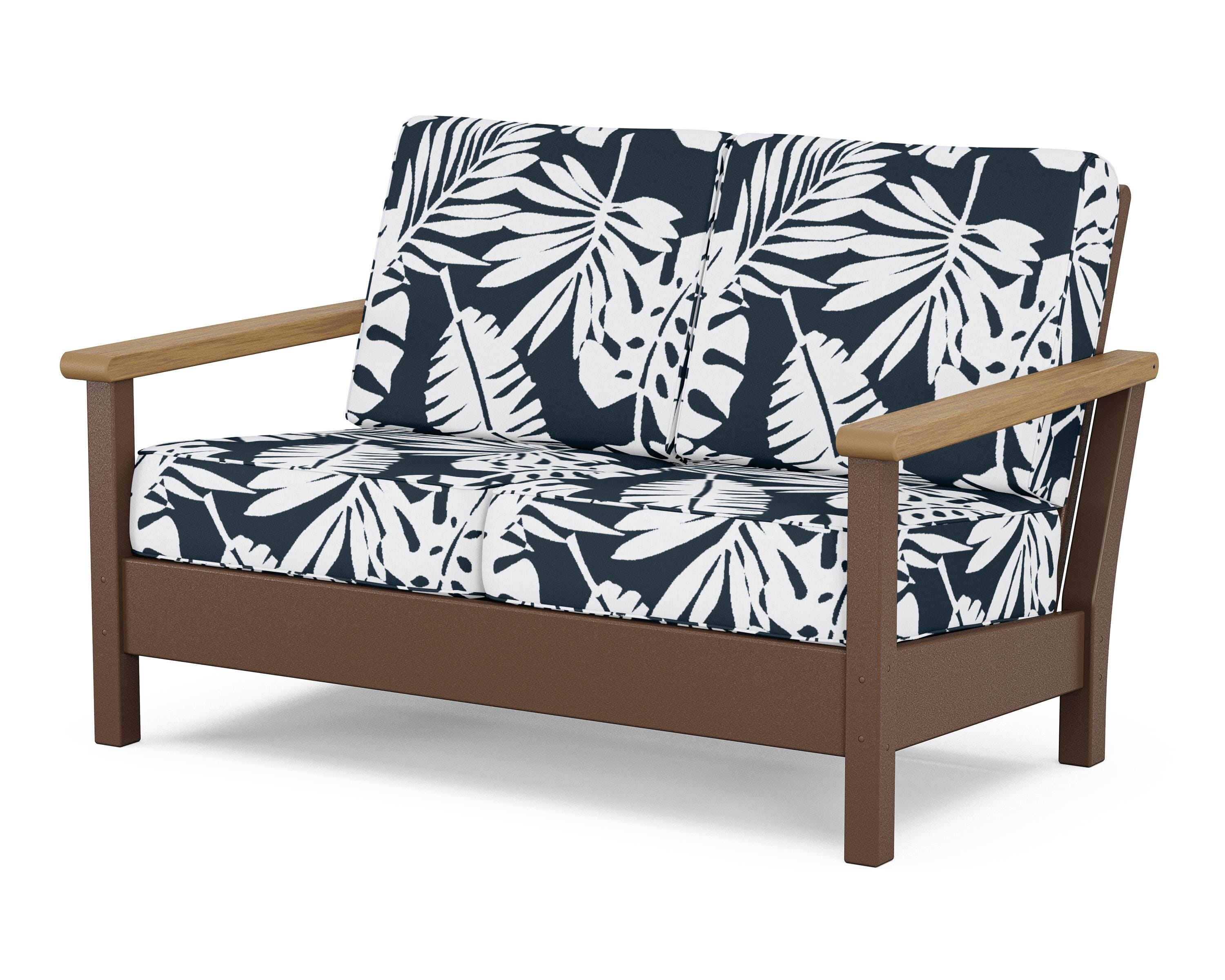 POLYWOOD® Harbour Deep Seating Loveseat in Mahogany / Natural / Leaf Marine Indigo