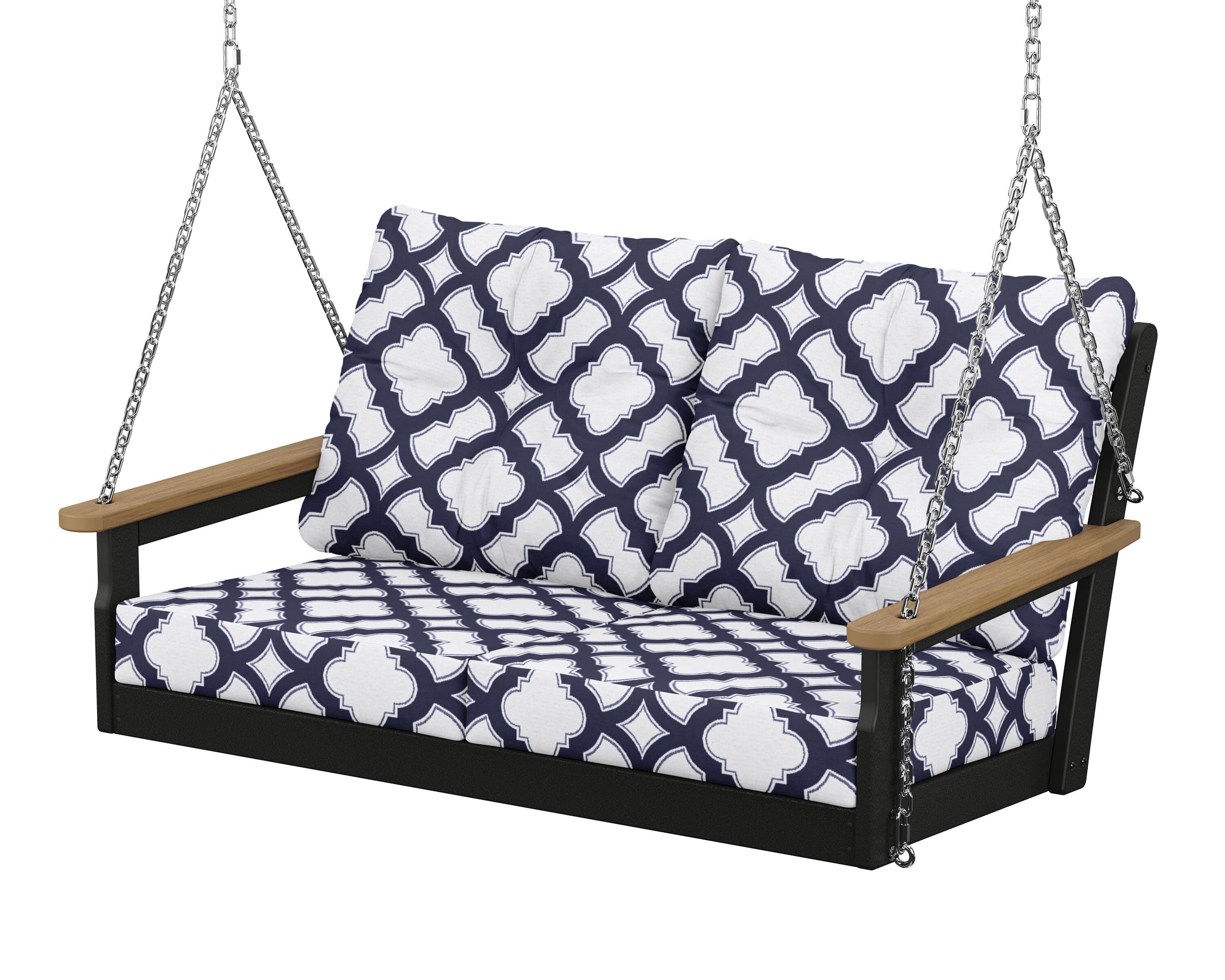 POLYWOOD® Vineyard Deep Seating Swing in Black / Natural / Trellis Navy