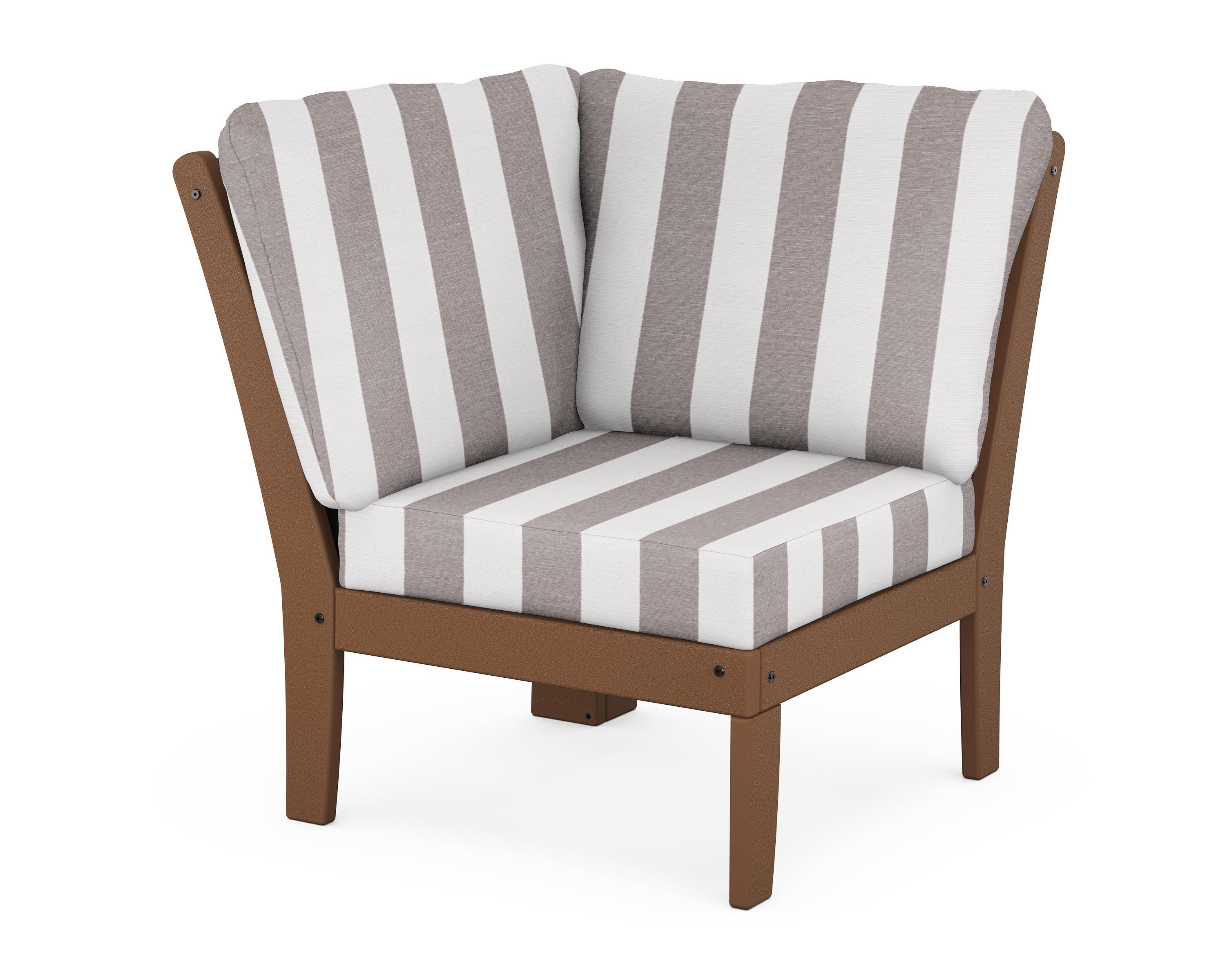 POLYWOOD® Braxton Modular Corner Chair in Teak / Cabana Stripe Grey Mist