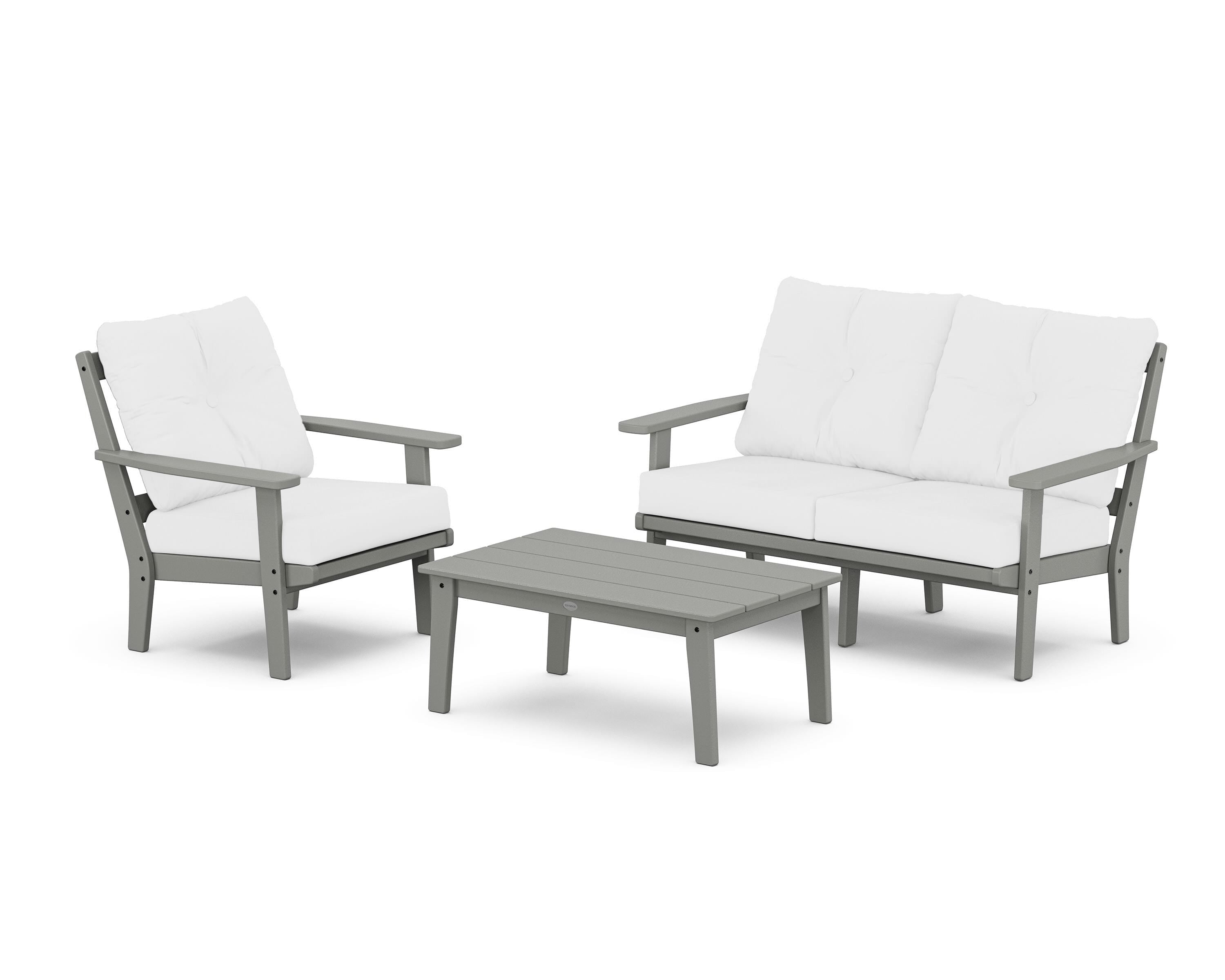 POLYWOOD® Prairie 3-Piece Deep Seating Set with Loveseat in Slate Grey / Natural