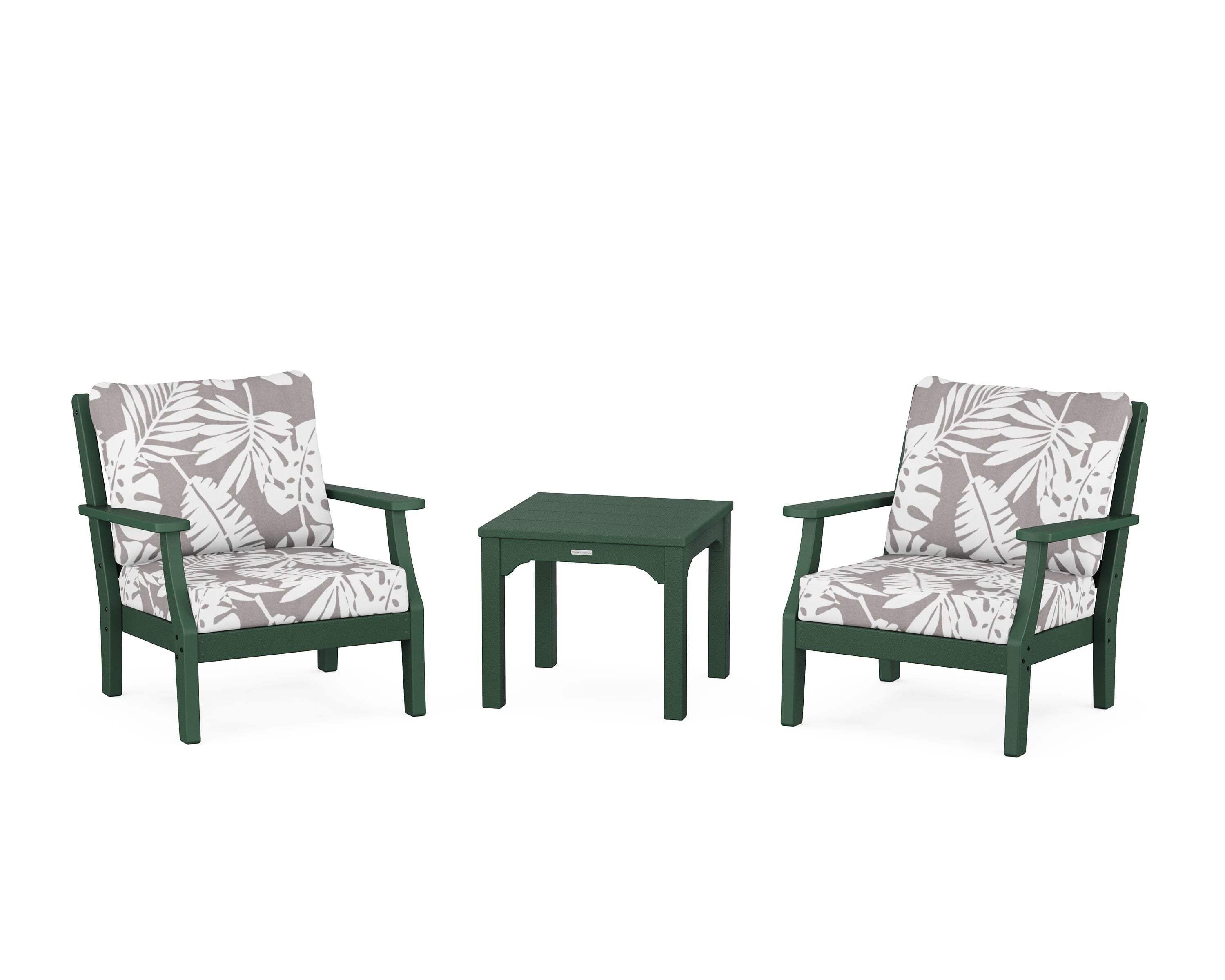 Martha Stewart by POLYWOOD® Chinoiserie 3-Piece Deep Seating Set in Green / Leaf Grey Mist