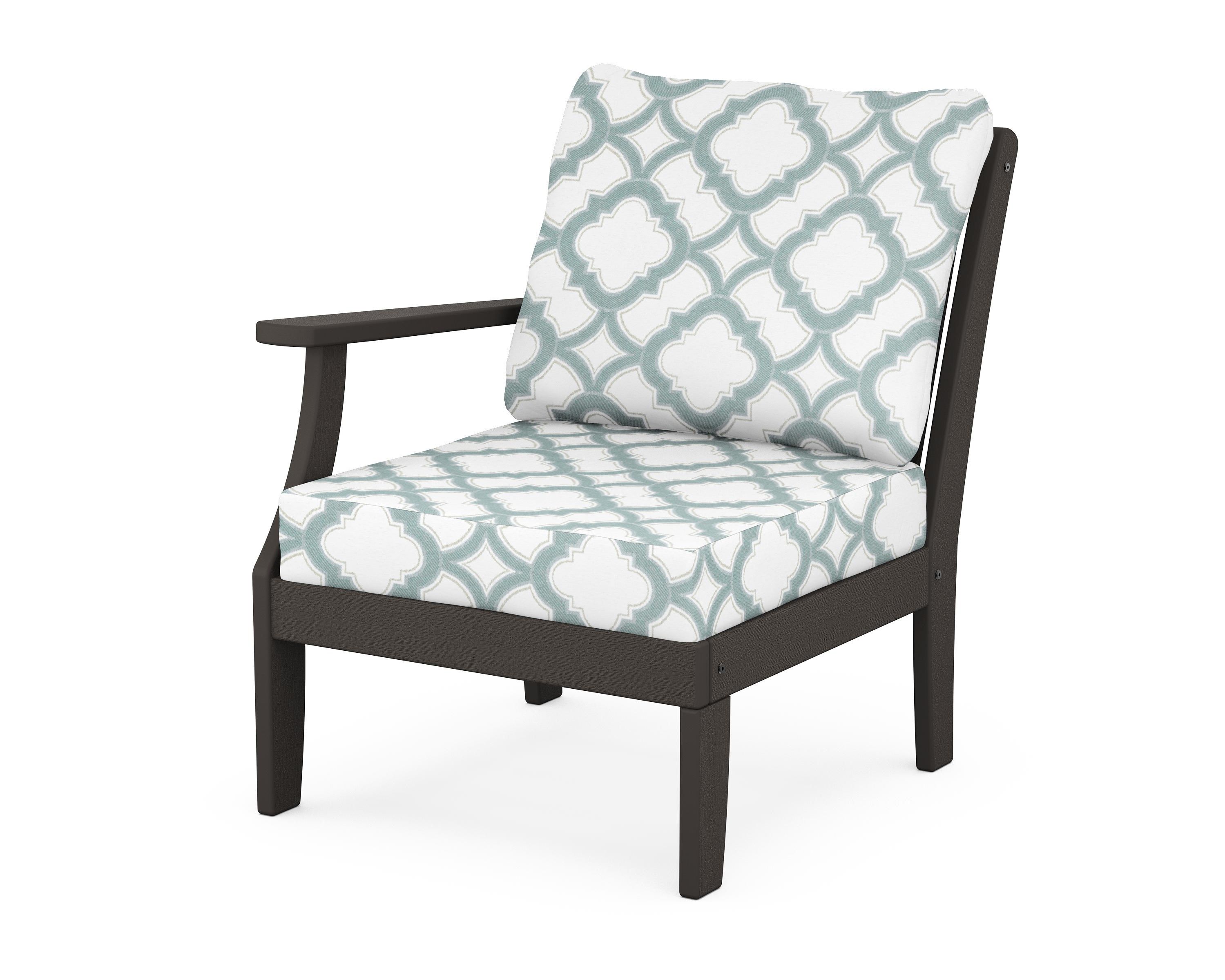 POLYWOOD® Braxton Modular Left Arm Chair in Vintage Coffee / Trellis Glacier Spa