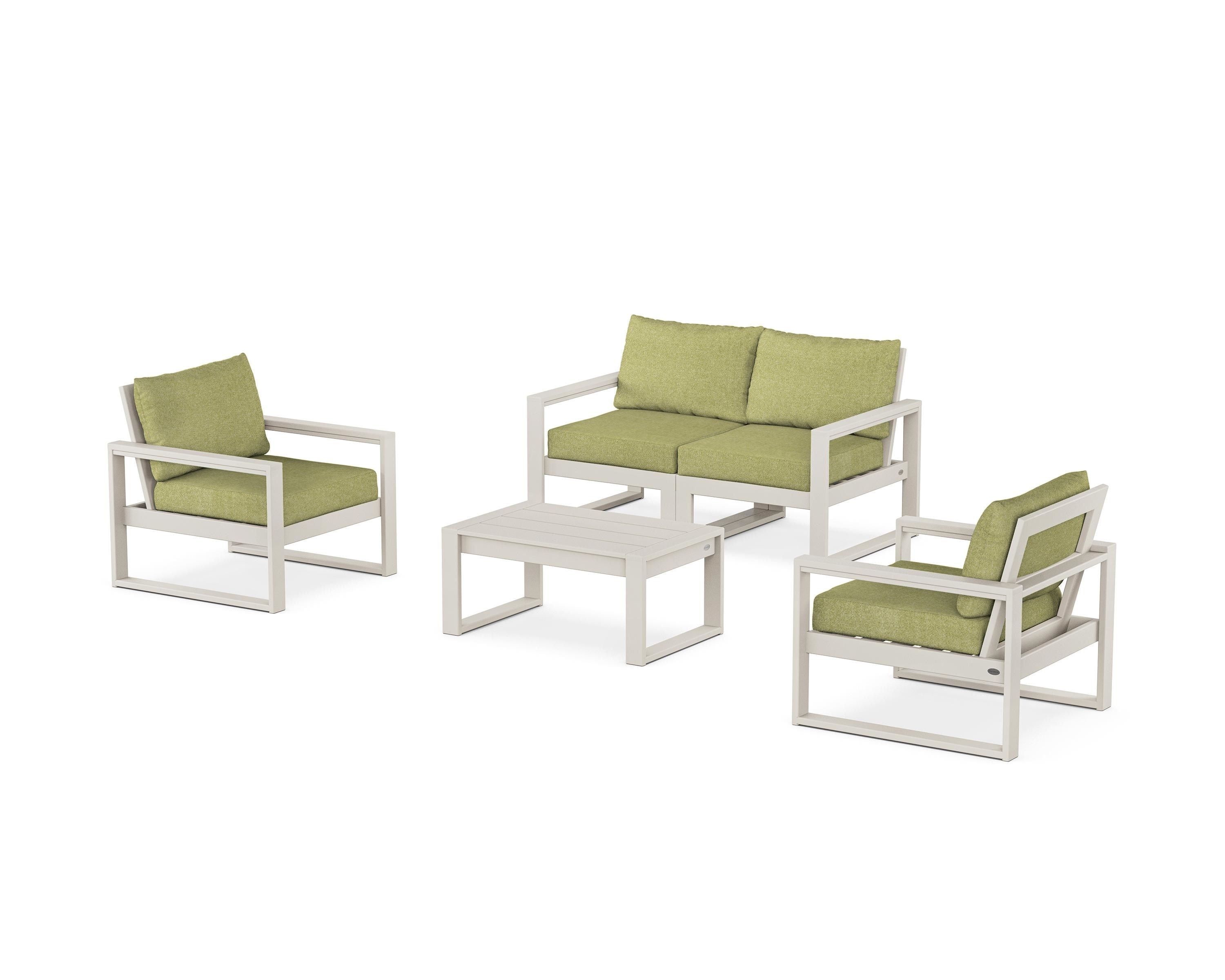 POLYWOOD® EDGE Sectional 4-Piece Deep Seating Set with Loveseat in Sand / Chartreuse Boucle