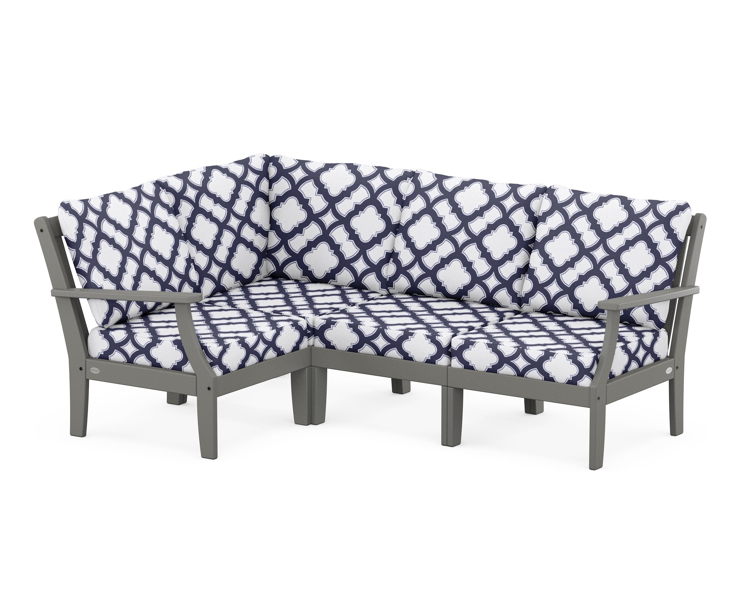 POLYWOOD® Braxton Modular 4-Piece Deep Seating Set in Slate Grey / Trellis Navy