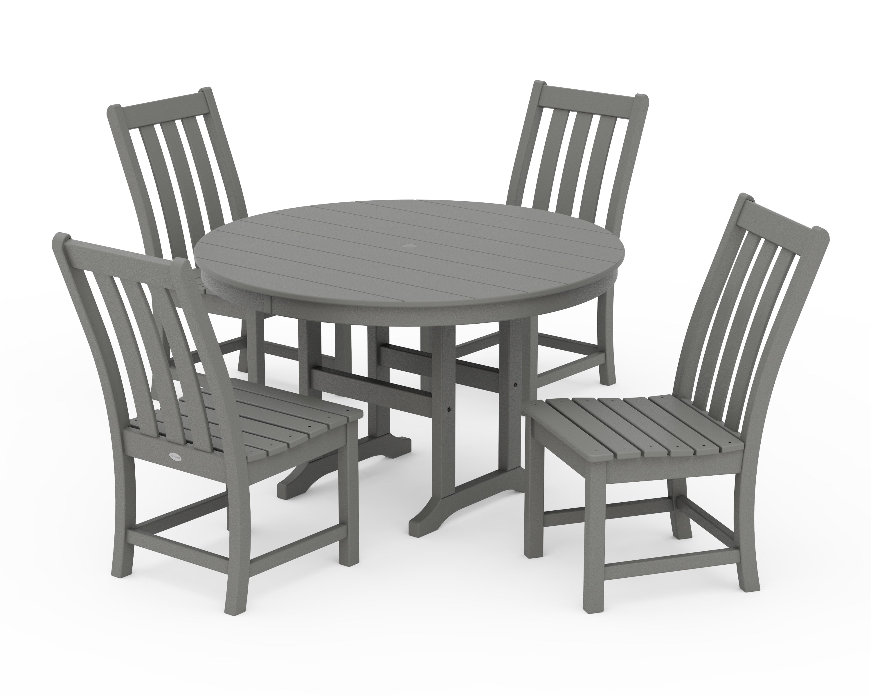POLYWOOD® Vineyard 5-Piece Round Farmhouse Side Chair Dining Set in Slate Grey