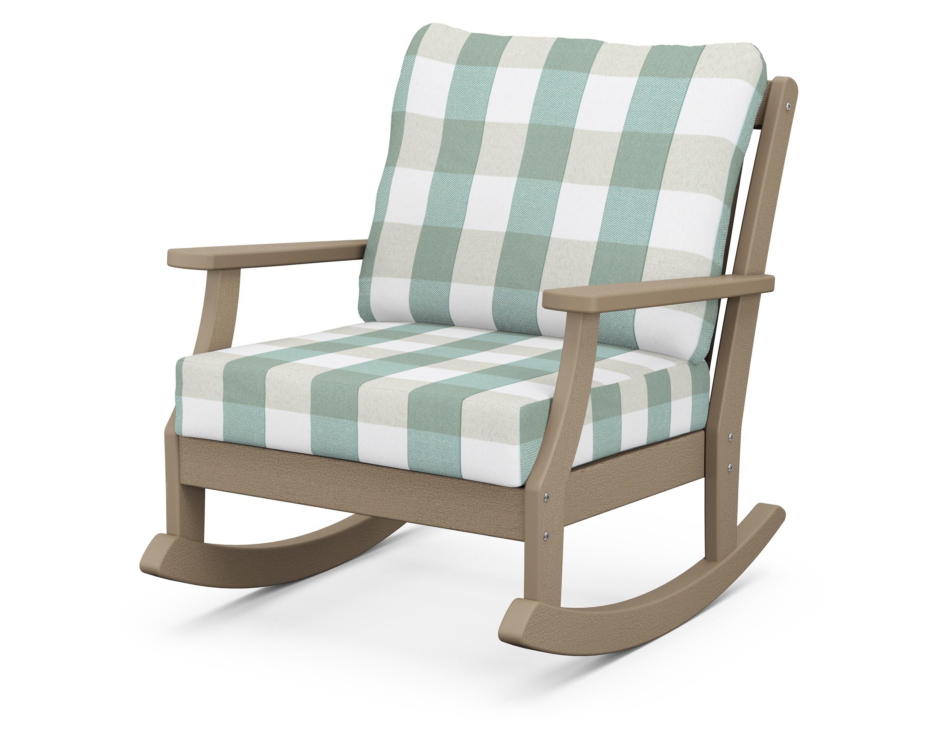 POLYWOOD® Braxton Deep Seating Rocking Chair in Vintage Sahara / Buffalo Plaid Glacier Spa