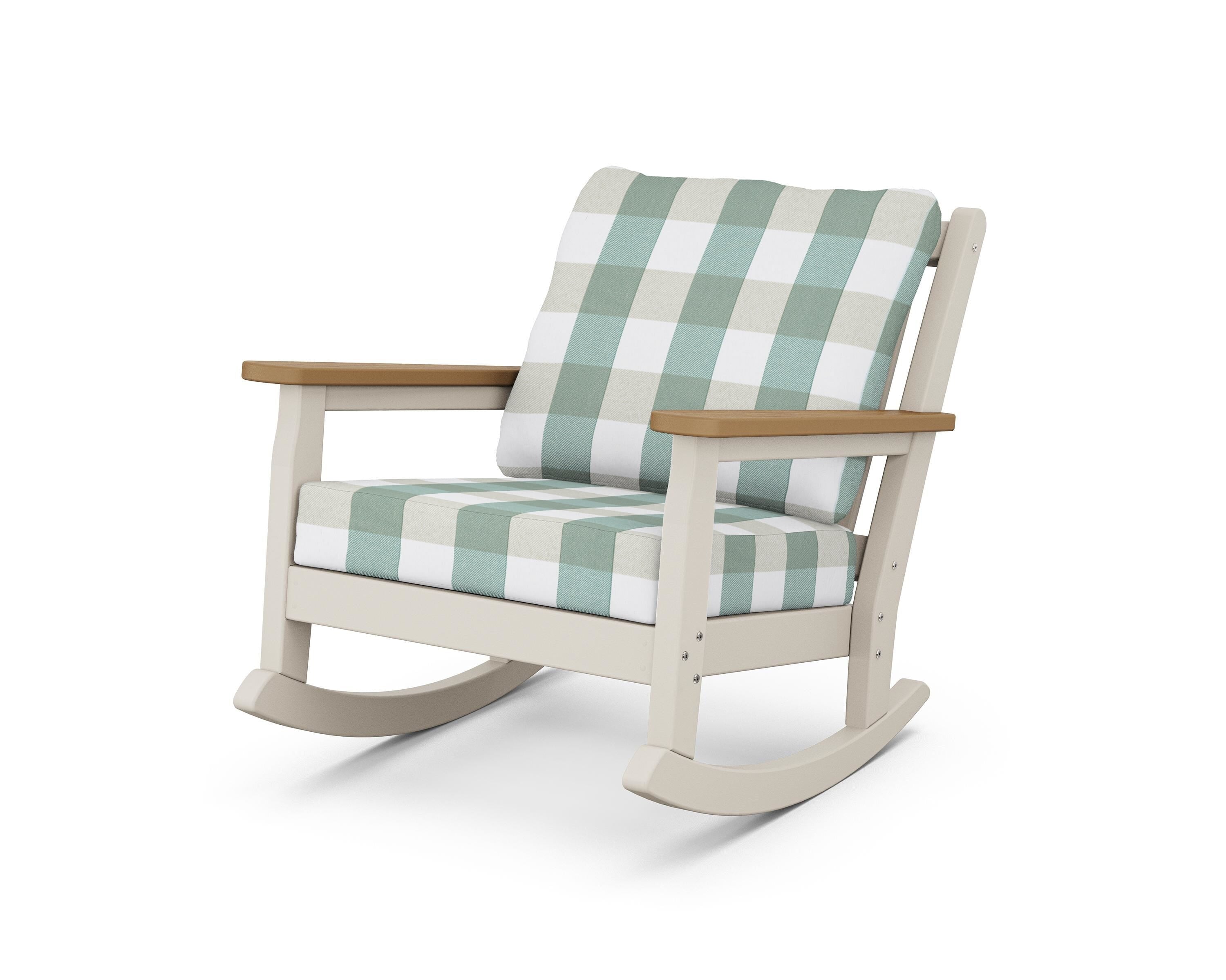 POLYWOOD® Chippendale Deep Seating Rocking Chair in Sand / Natural / Buffalo Plaid Glacier Spa