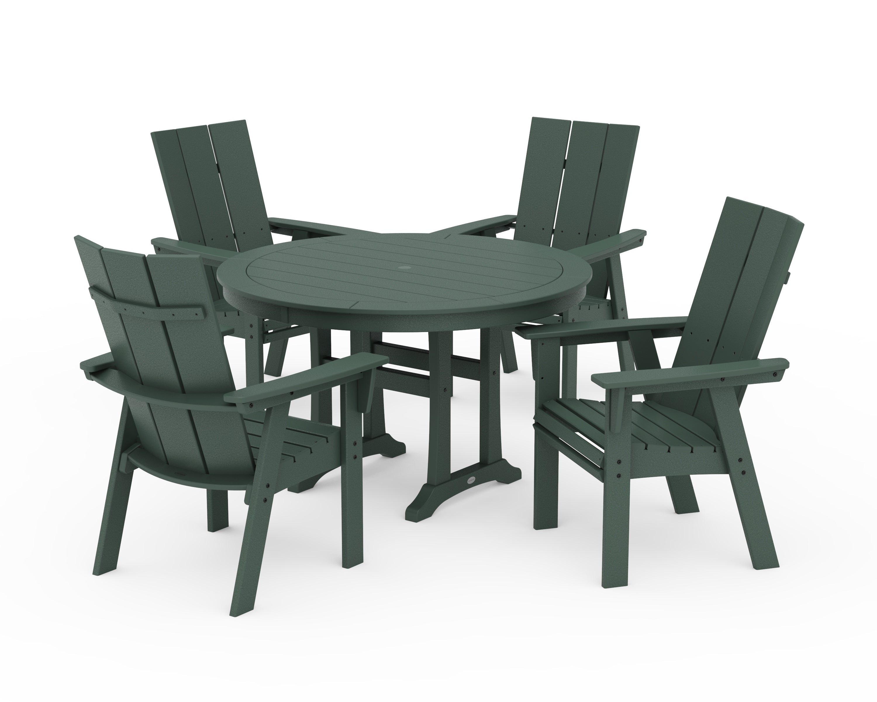 POLYWOOD® Modern Curveback Adirondack 5-Piece Nautical Trestle Dining Set in Green