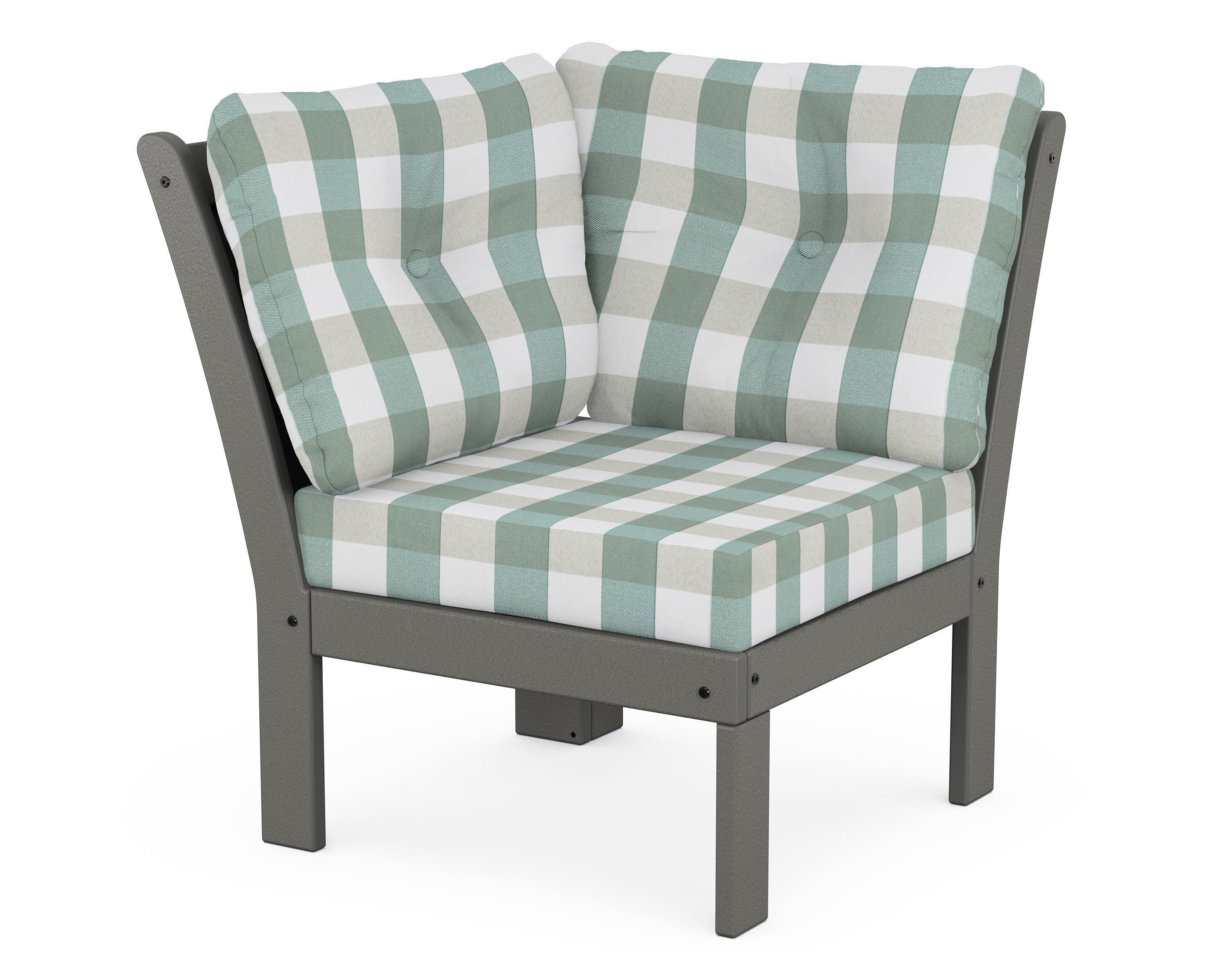 POLYWOOD® Vineyard Modular Corner Chair in Slate Grey / Buffalo Plaid Glacier Spa