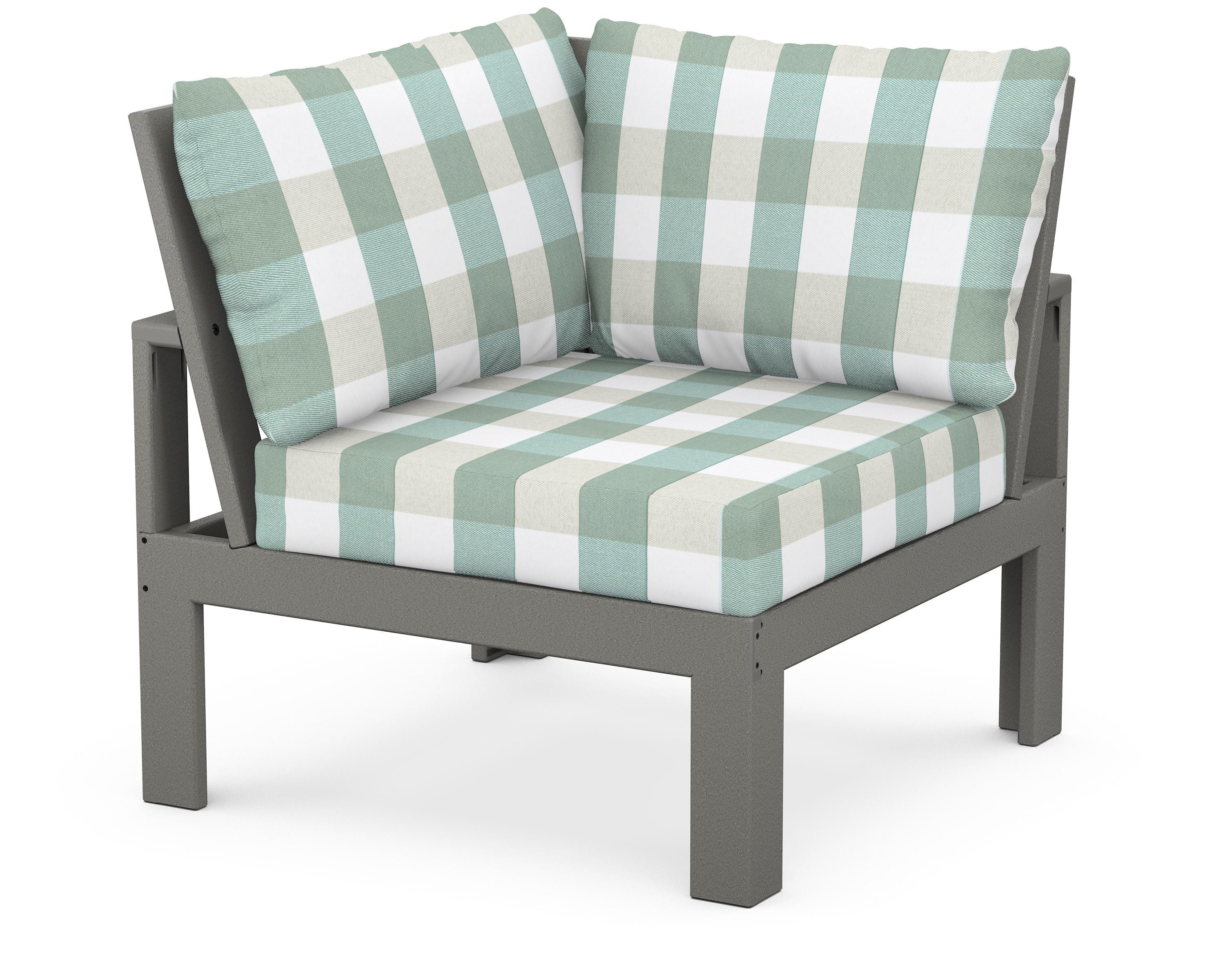 Unbranded Modular Corner Chair in Slate Grey / Buffalo Plaid Glacier Spa