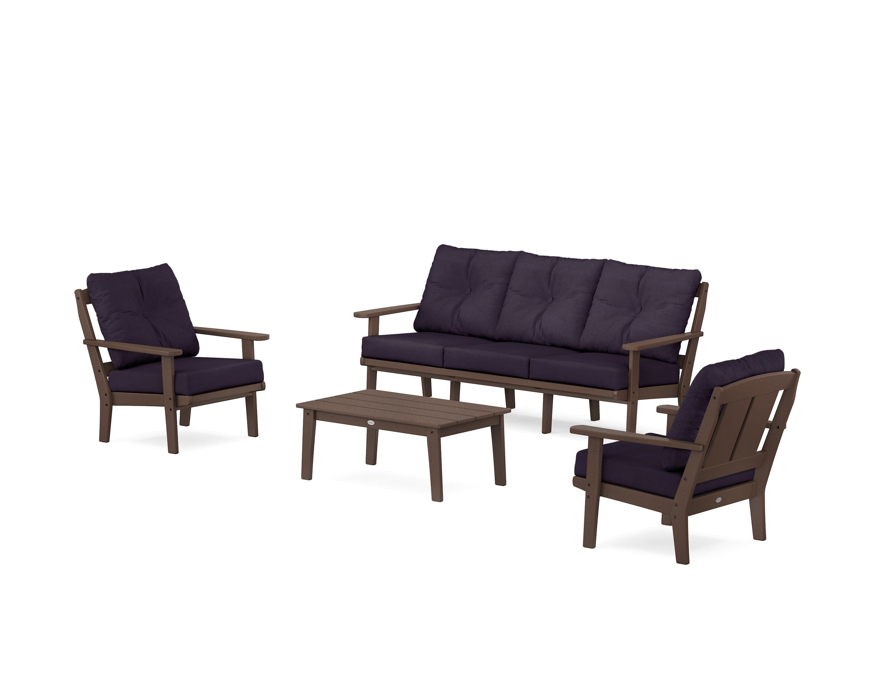 POLYWOOD® Mission 4-Piece Deep Seating Set with Sofa in Mahogany / Navy Linen