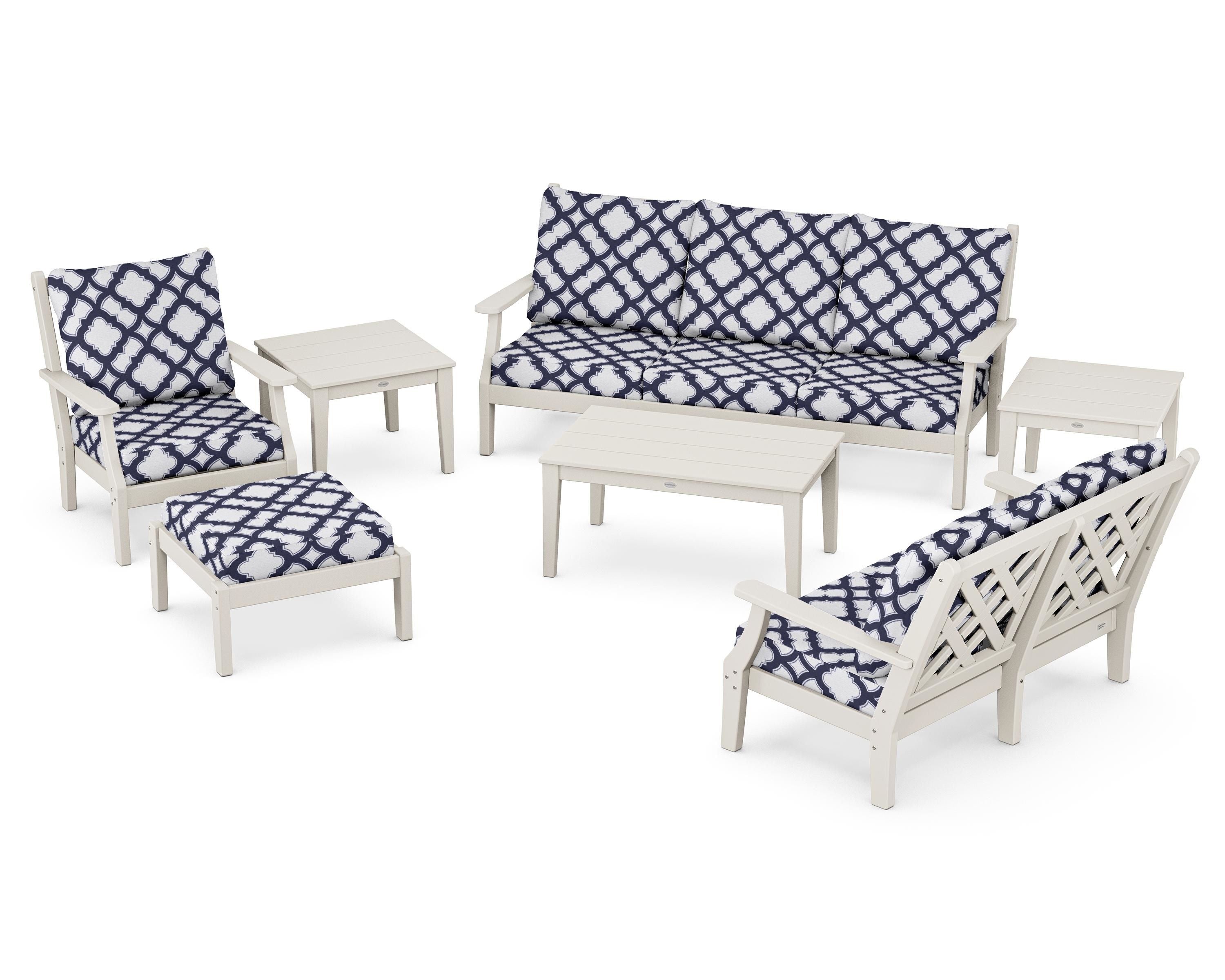 Country Living Wovendale 7-Piece Deep Seating Set in Sand / Trellis Navy