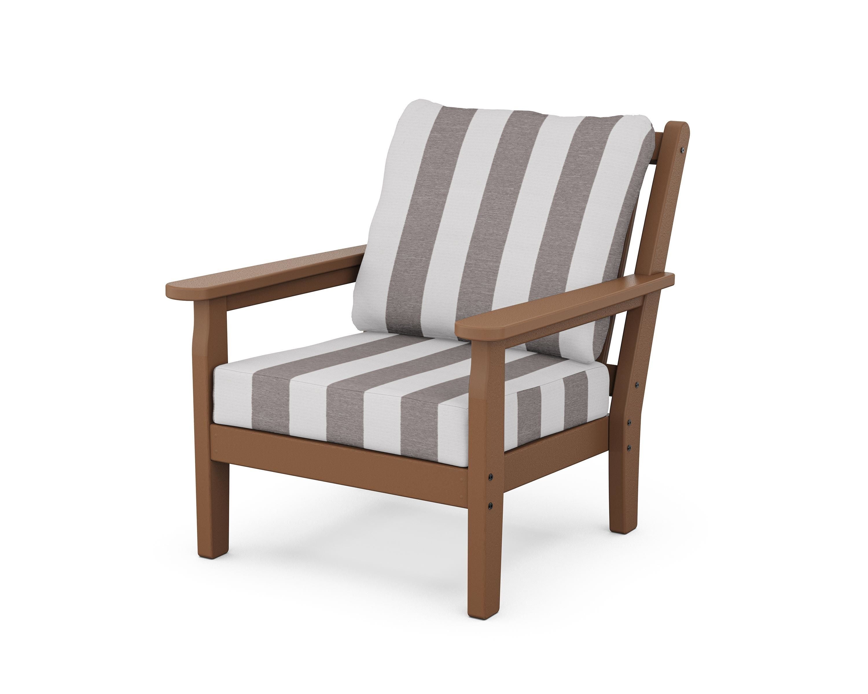POLYWOOD® Chippendale Deep Seating Chair in Teak / Cabana Stripe Grey Mist