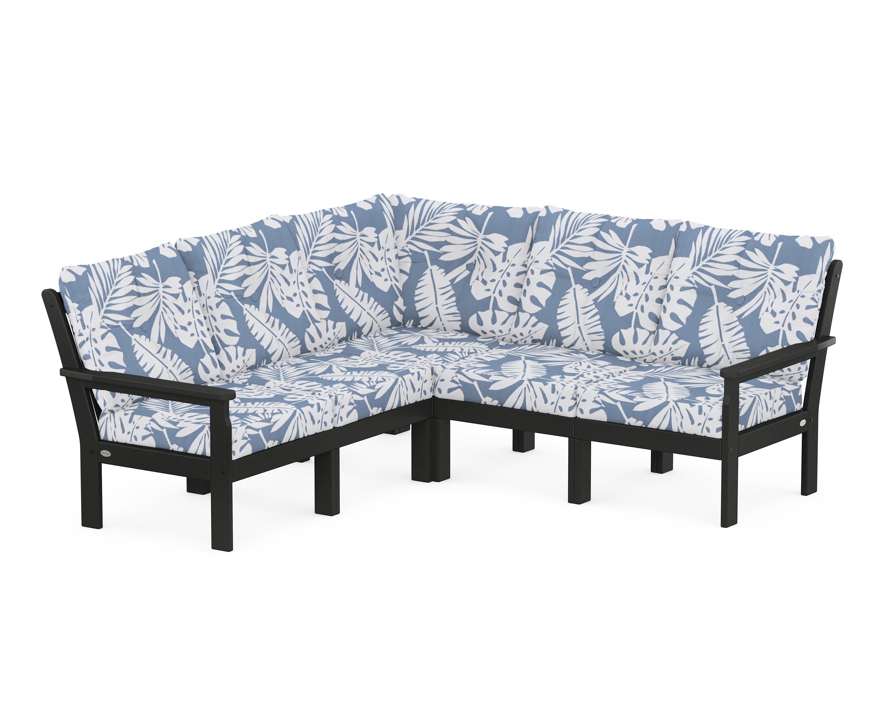 POLYWOOD® Vineyard 5-Piece Sectional in Black / Leaf Sky Blue