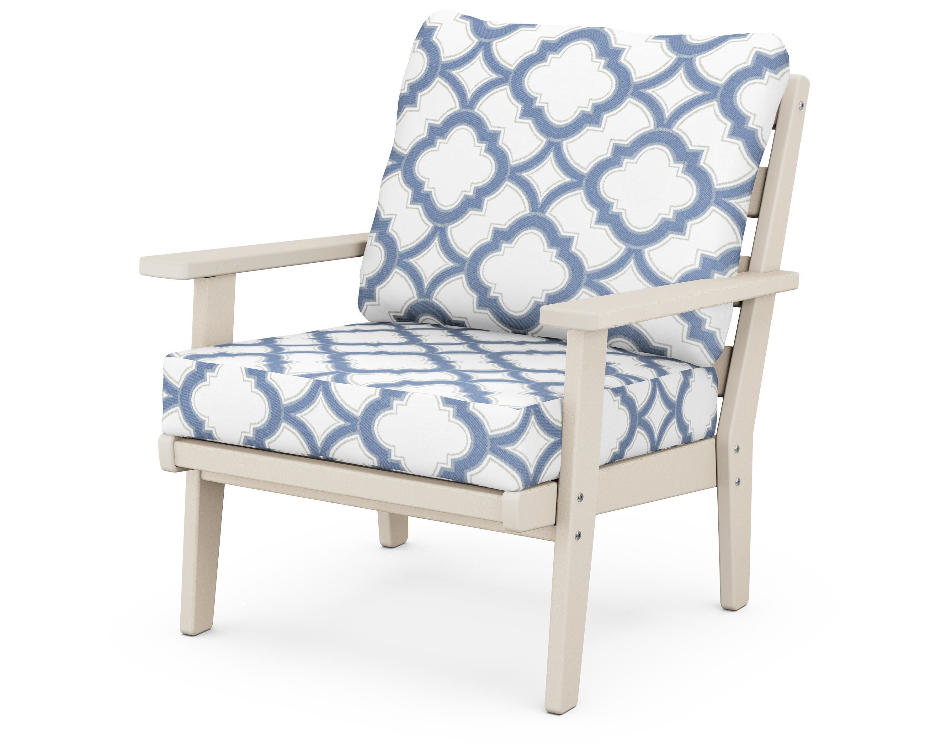 POLYWOOD® Grant Park Deep Seating Chair in Sand / Trellis Sky Blue