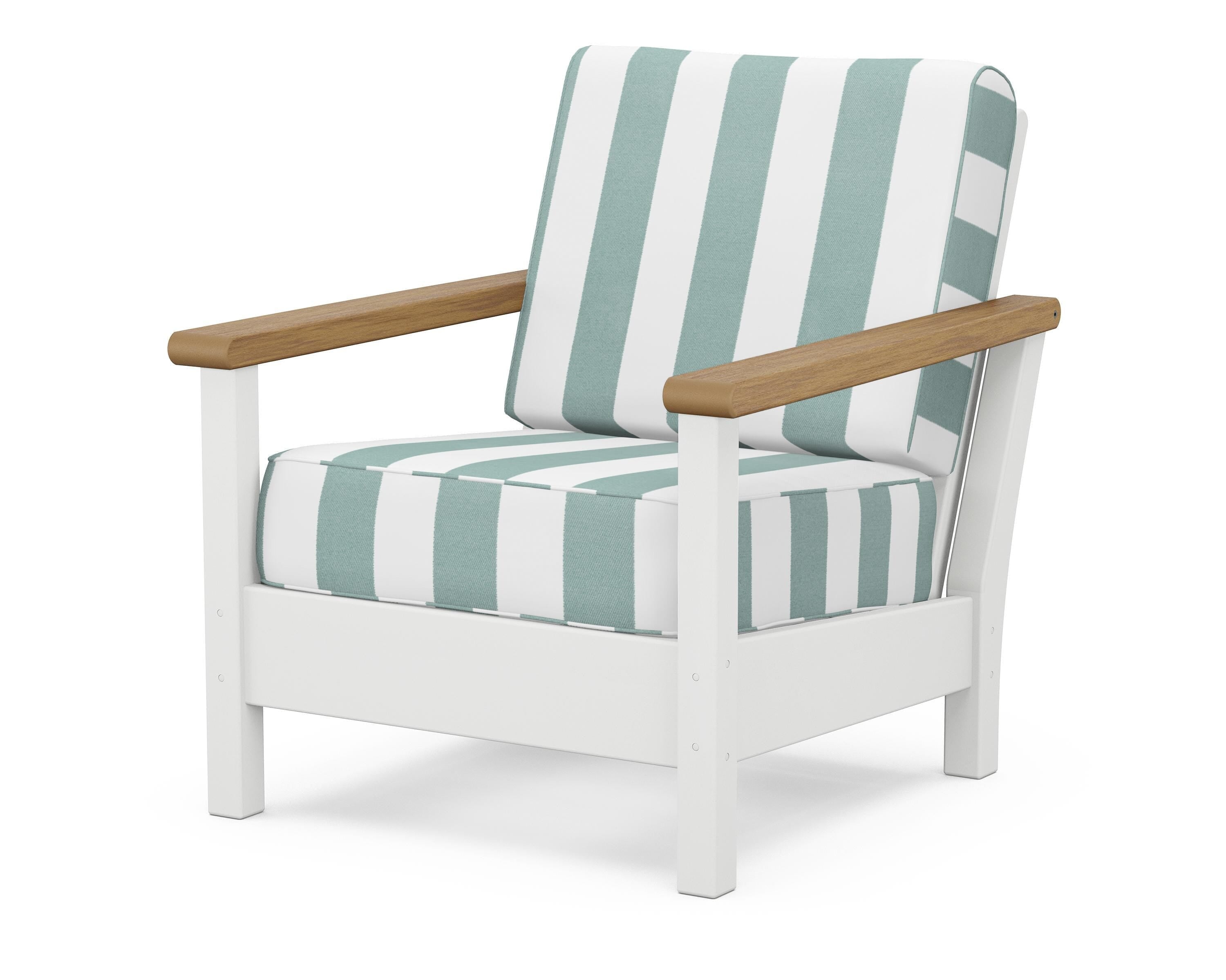 POLYWOOD® Harbour Deep Seating Chair in White / Natural / Cabana Stripe Glacier Spa