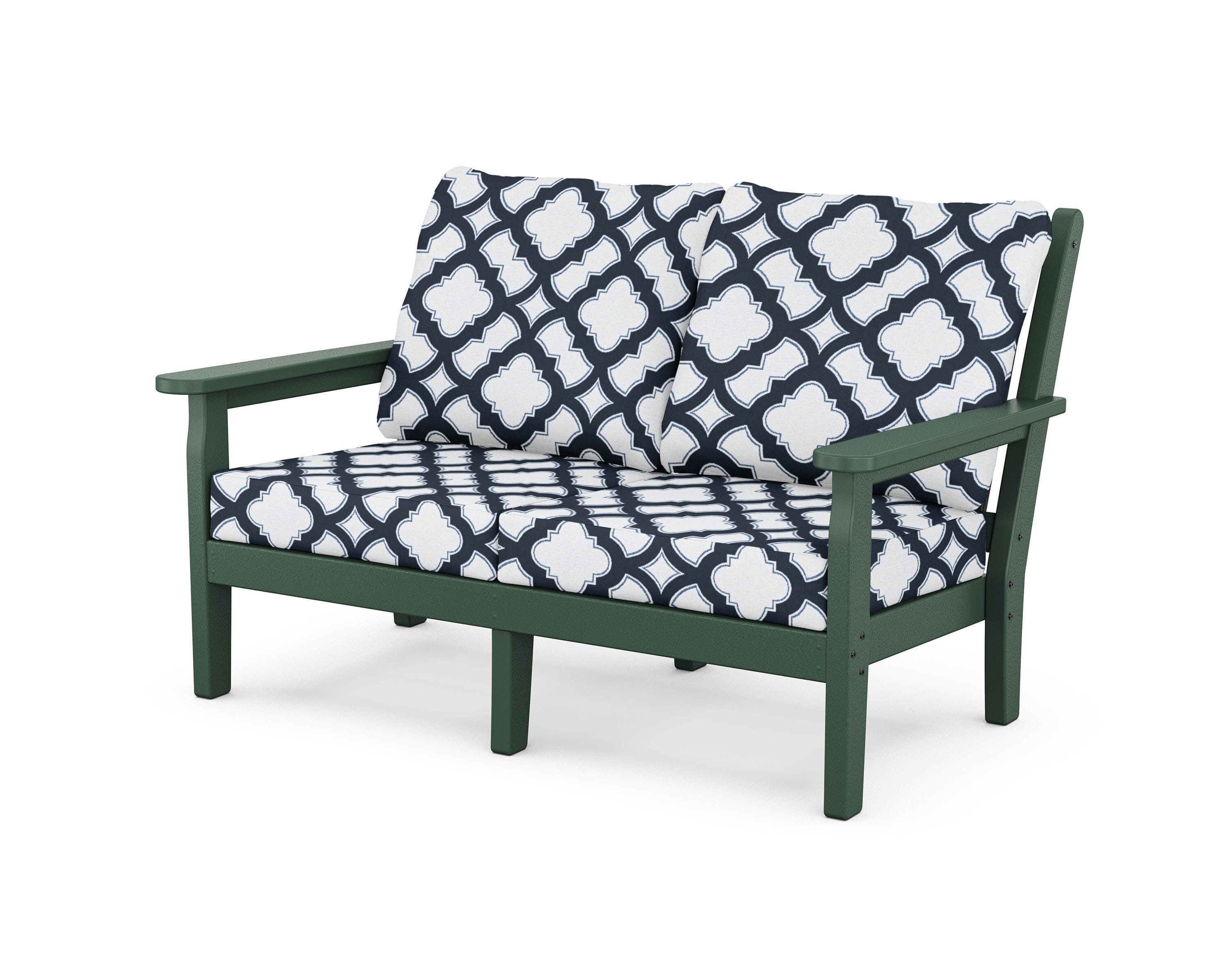 POLYWOOD® Chippendale Deep Seating Loveseat in Green / Trellis Marine Indigo