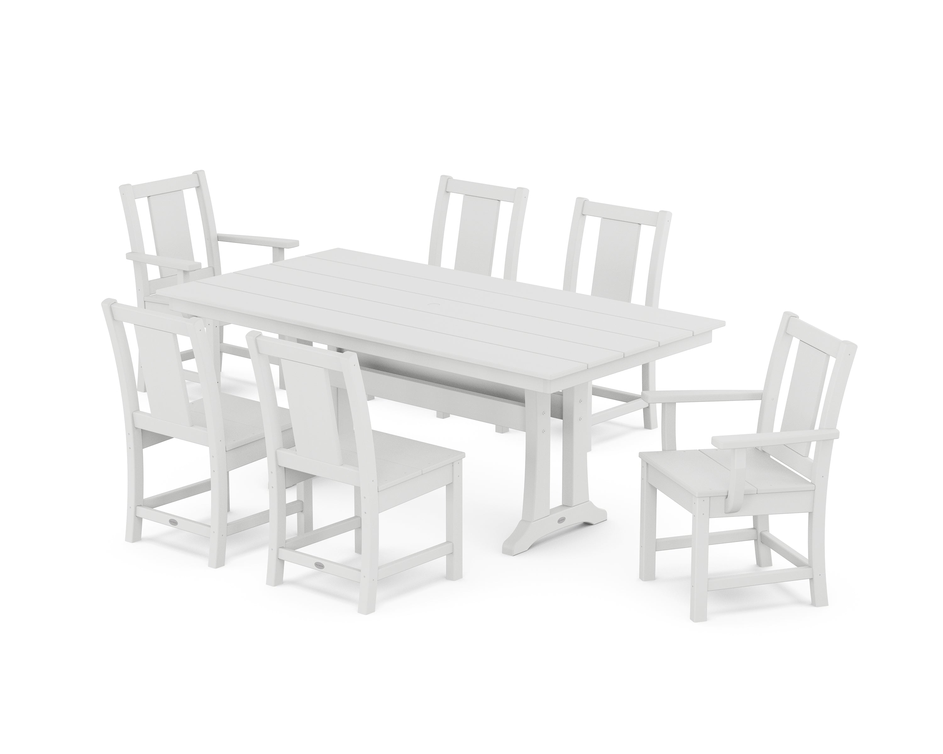 POLYWOOD® Prairie 7-Piece Farmhouse Dining Set with Trestle Legs in White