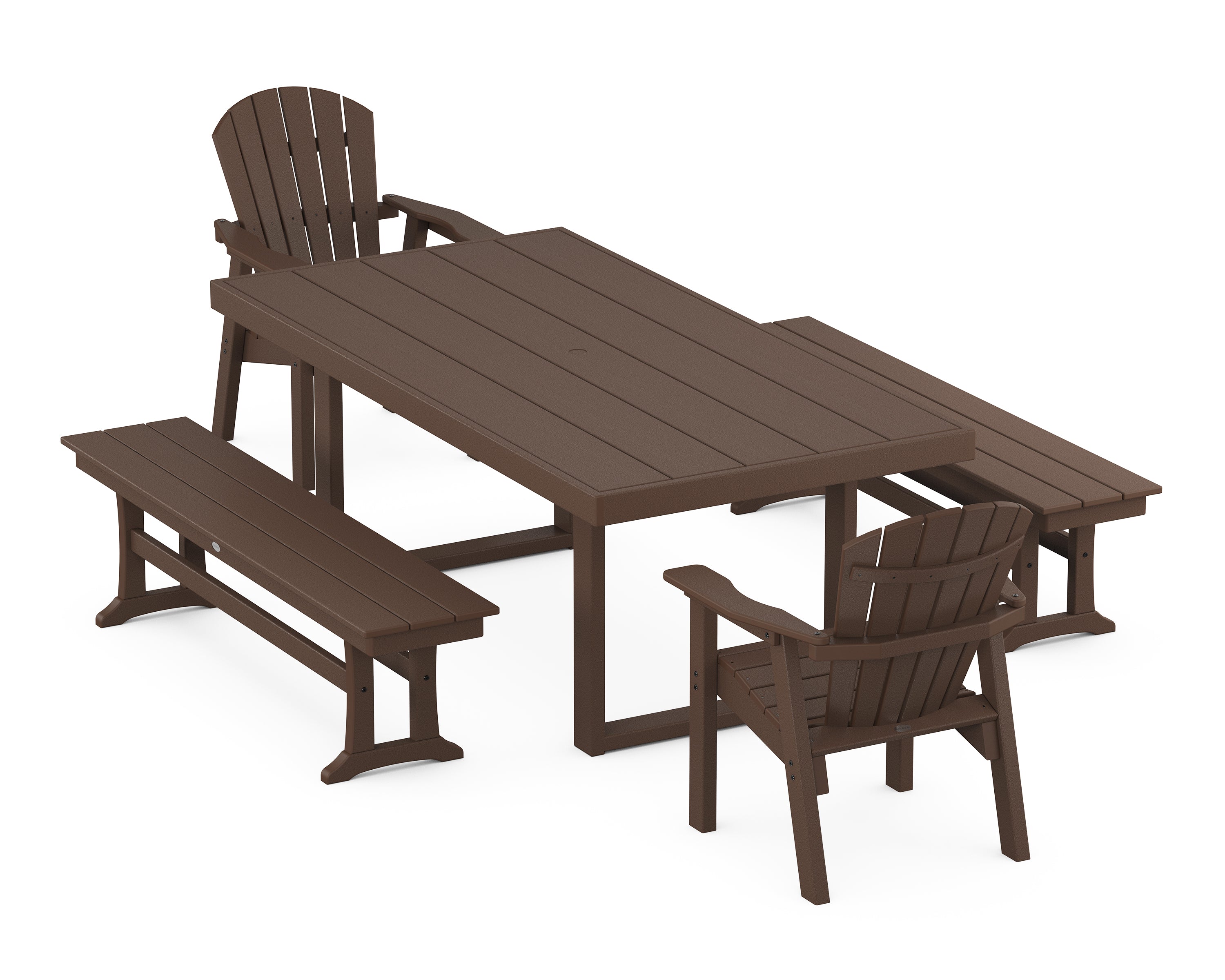 POLYWOOD® Seashell 5-Piece Dining Set with Benches in Mahogany