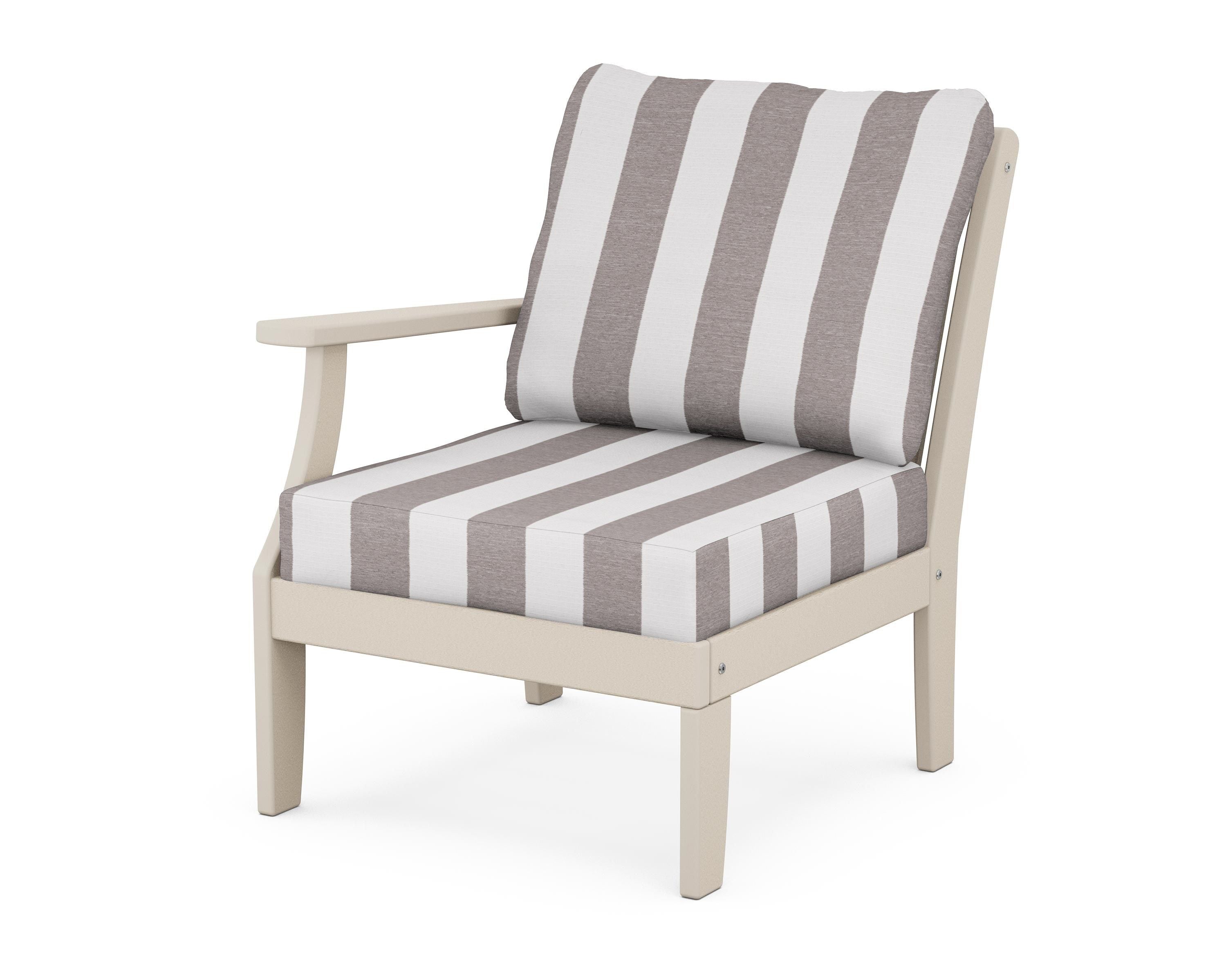 POLYWOOD® Braxton Modular Left Arm Chair in Sand / Cabana Stripe Grey Mist