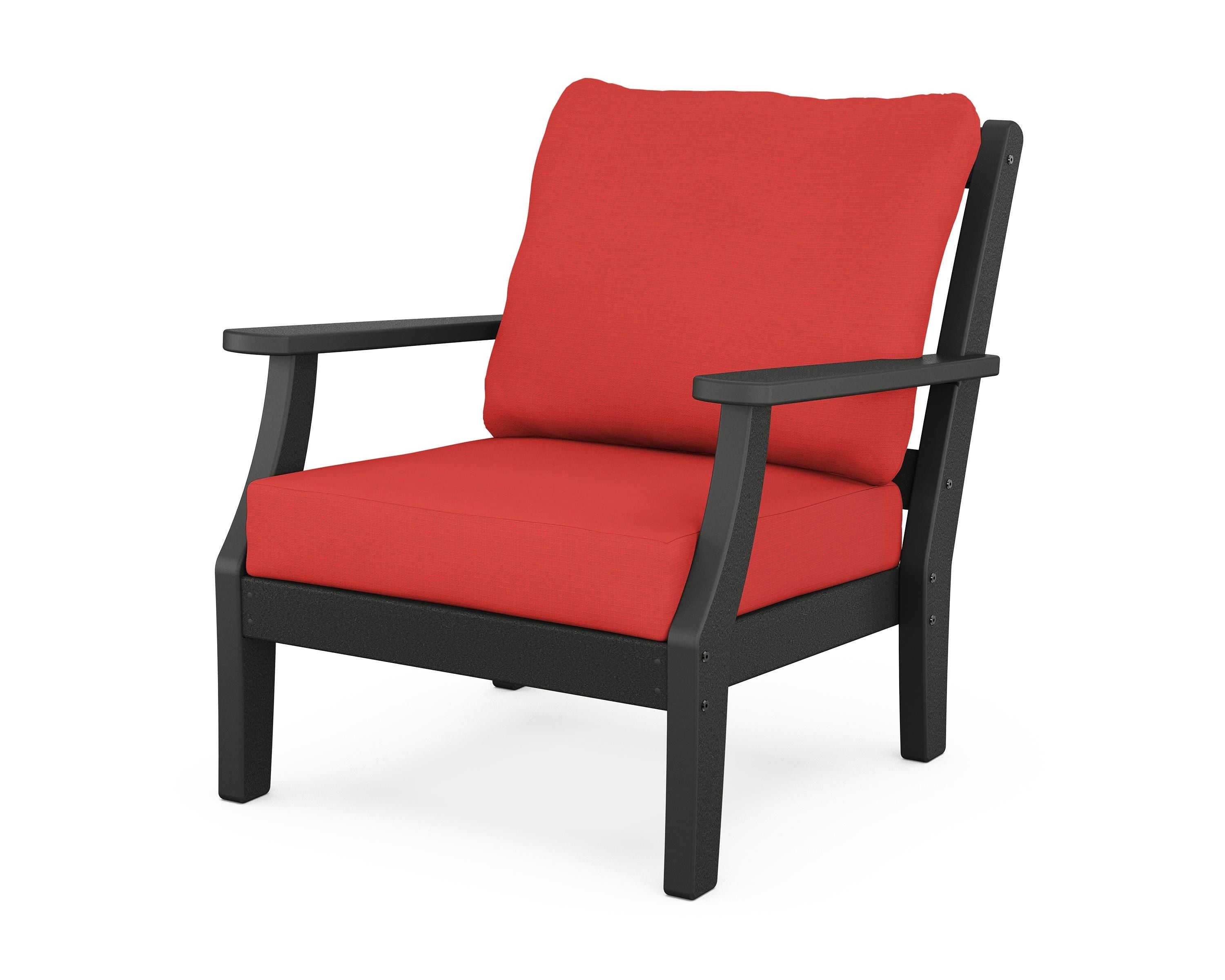 Martha Stewart by POLYWOOD® Chinoiserie Deep Seating Chair in Black / Crimson Linen