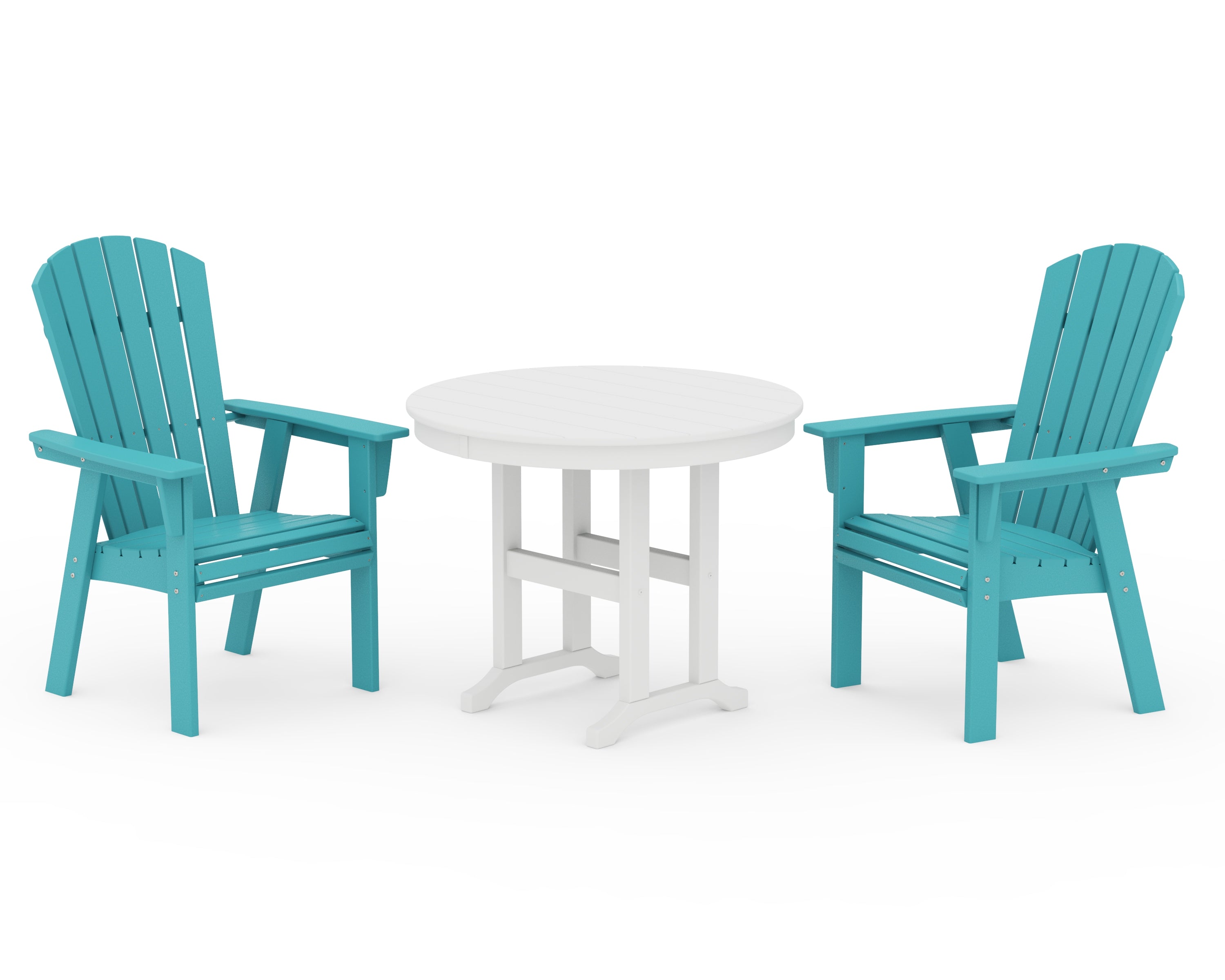 POLYWOOD® Nautical Adirondack 3-Piece Round Dining Set in Aruba / White