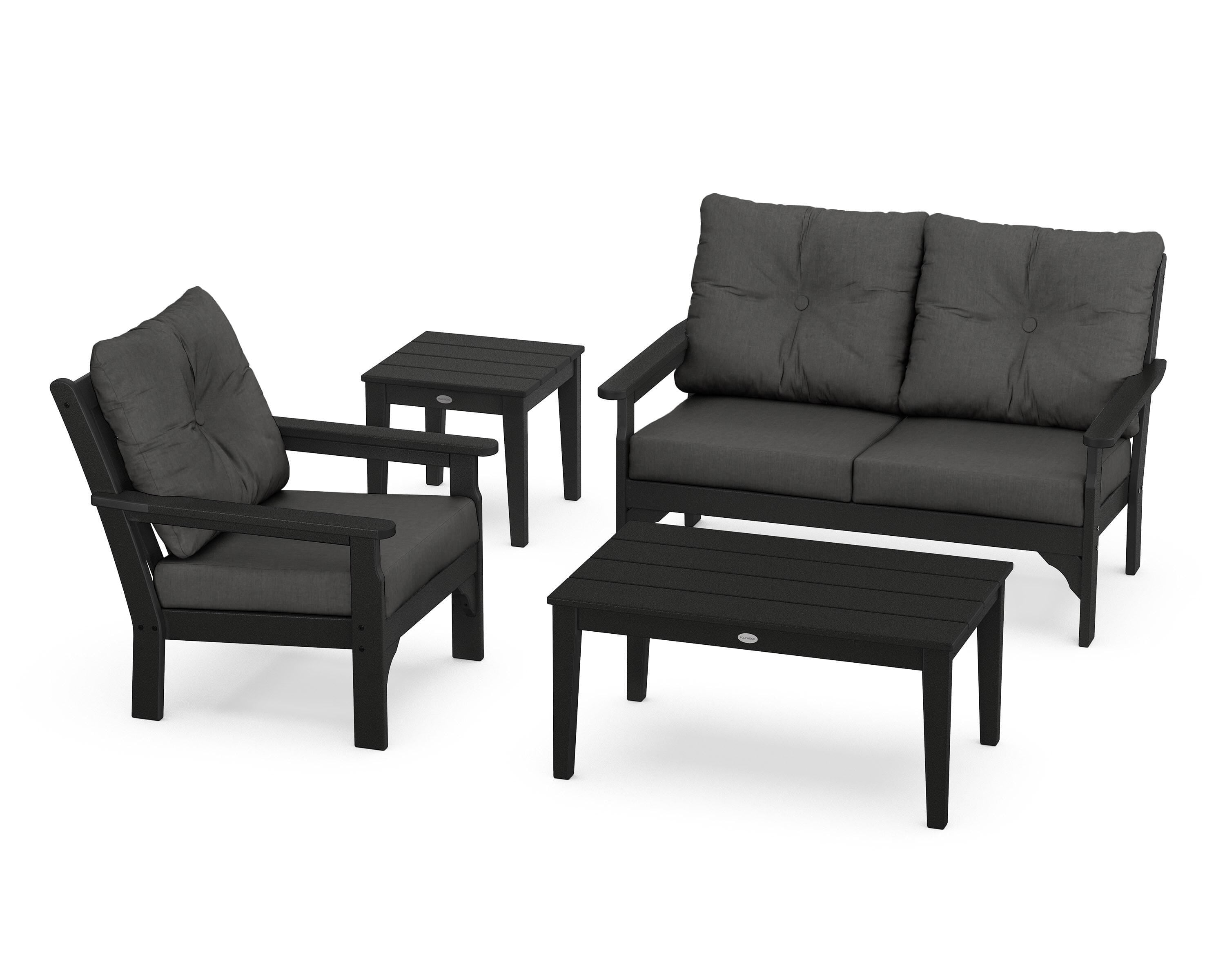 POLYWOOD® Vineyard 4-Piece Deep Seating Set in Black / Spectrum Carbon