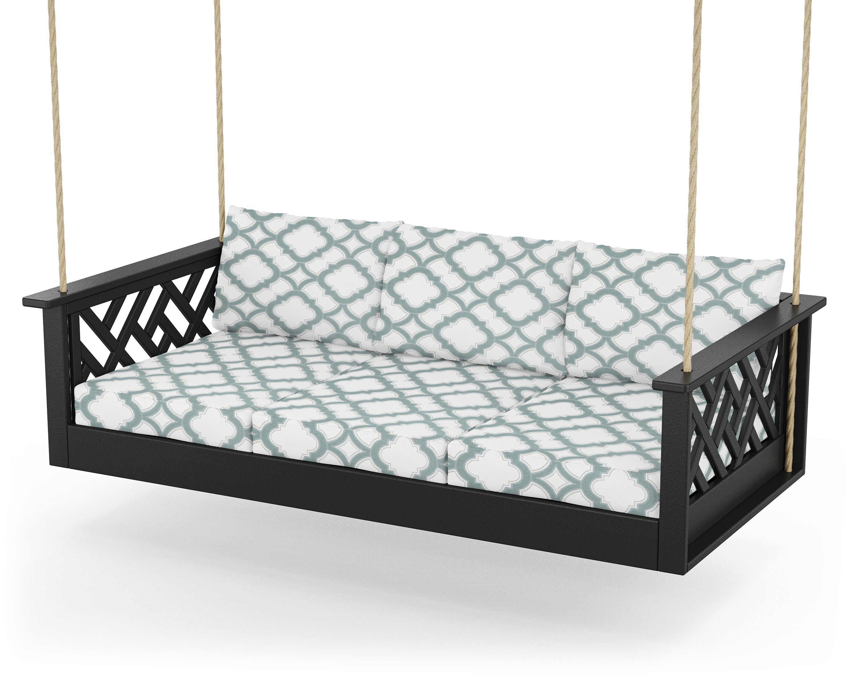 POLYWOOD® Chippendale Daybed Swing in Black / Trellis Glacier Spa