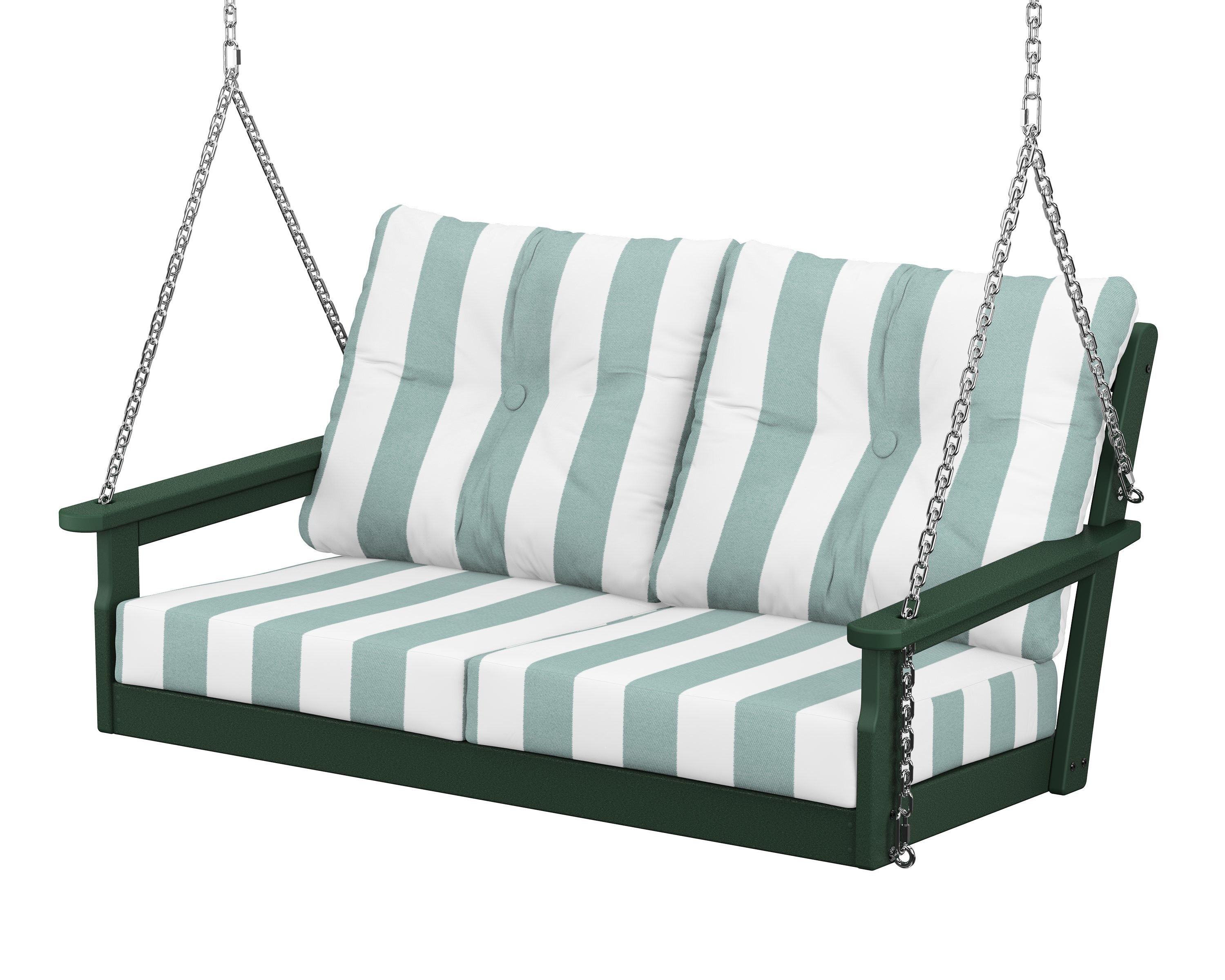 POLYWOOD® Vineyard Deep Seating Swing in Green / Cabana Stripe Glacier Spa