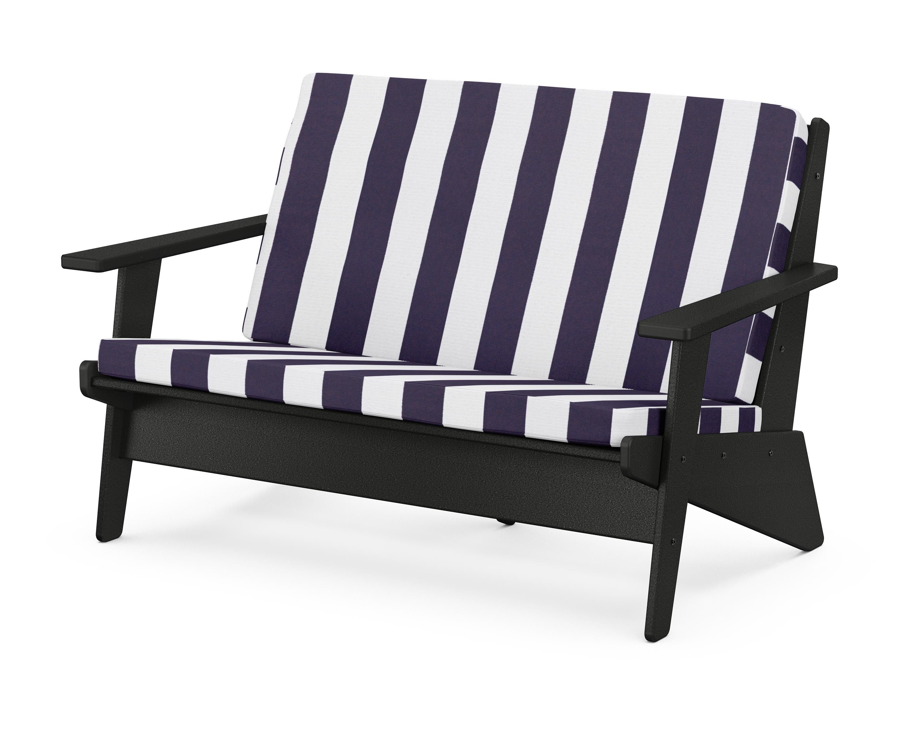 POLYWOOD® Riviera Modern Lounge Loveseat in Black / Cabana Stripe Navy